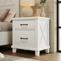 Rustic Farmhouse Style Solid Pine Wood Whitewash Two Drawer Nightstand For Bedroom, Living Room, White Old Sku:Wf301524Aak White Solid Wood Mdf