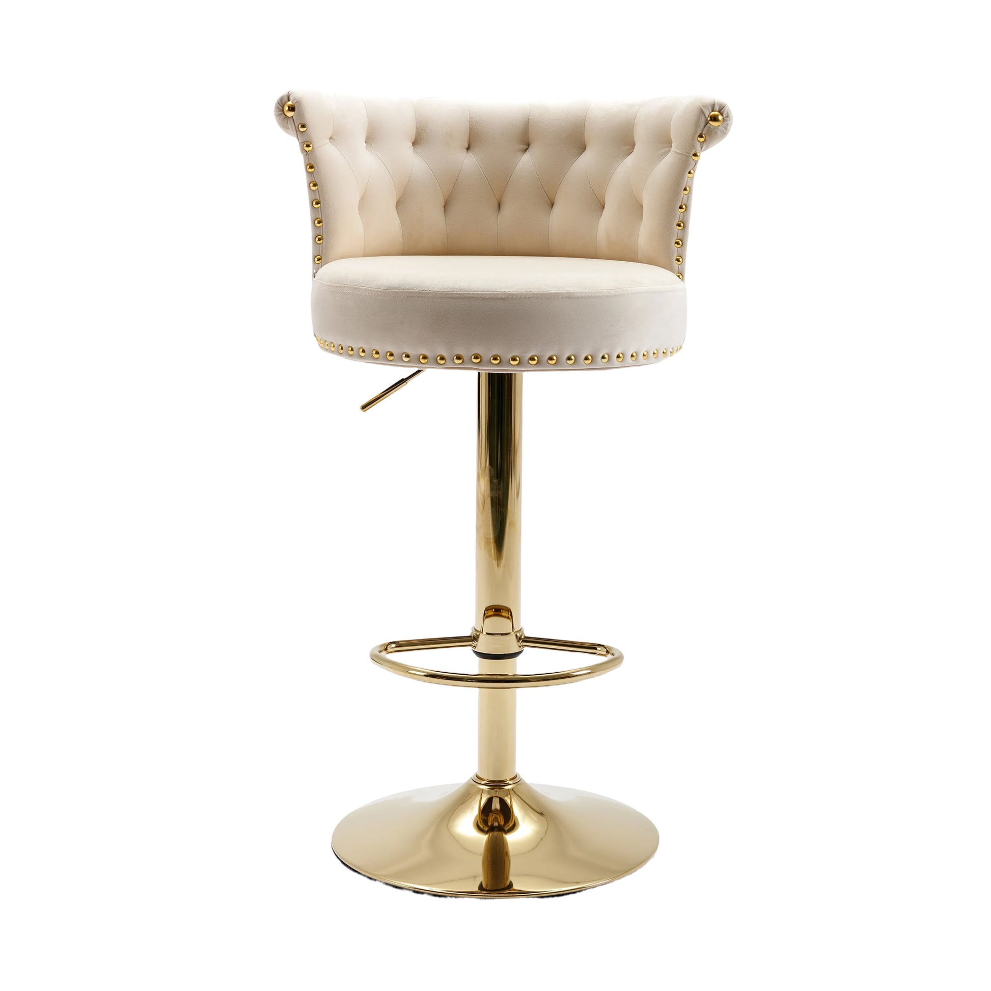 Coolmore Swivel Bar Stools Set Of 2 Adjustable Counter Height Chairs With Footrest For Kitchen, Dining Room 2Pc Set Beige Velvet