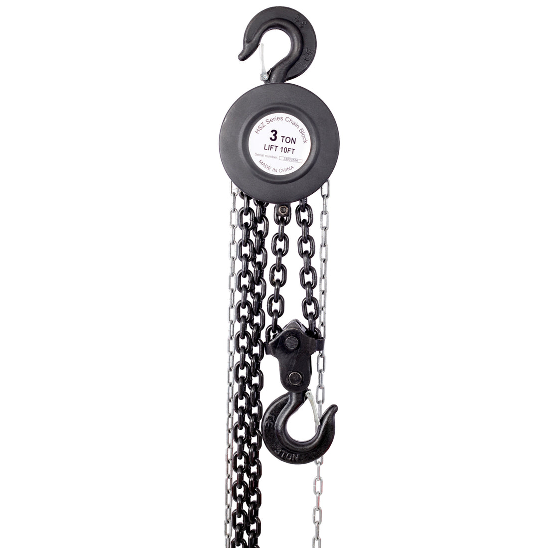 Chain Hoist 6600Lbs 3T Capacity 10Ft With 2 Heavy Duty Hooks,Manual Chain Hoist Steel Construction,Black Black Steel