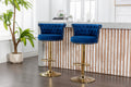 Coolmore Swivel Bar Stools Set Of 2 Adjustable Counter Height Chairs With Footrest For Kitchen, Dining Room 2Pc Set Navy Velvet