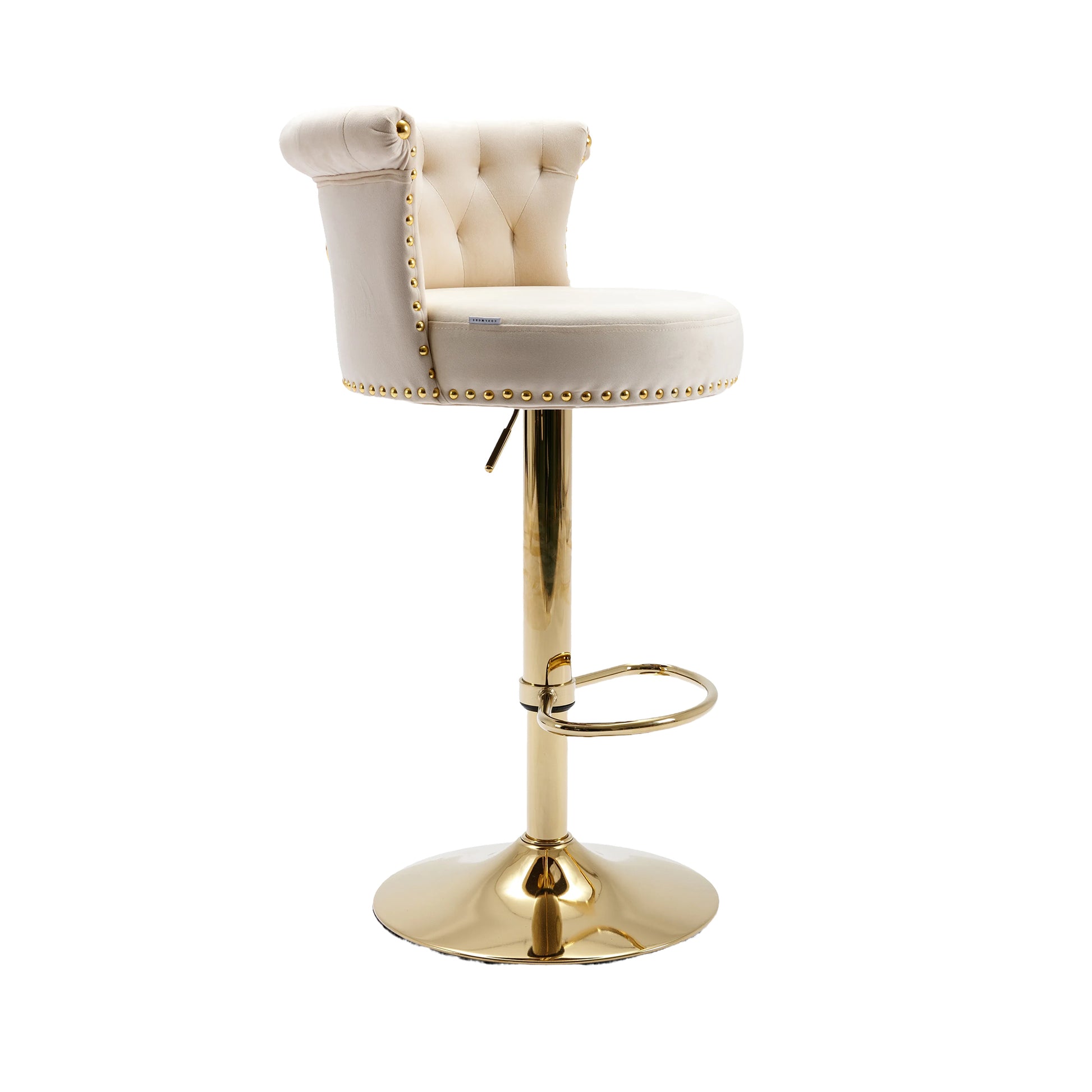 Coolmore Swivel Bar Stools Set Of 2 Adjustable Counter Height Chairs With Footrest For Kitchen, Dining Room 2Pc Set Beige Velvet