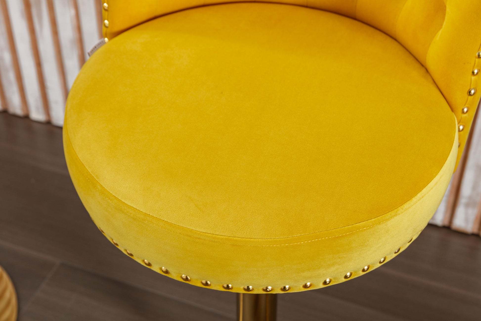 Coolmore Swivel Bar Stools Set Of 2 Adjustable Counter Height Chairs With Footrest For Kitchen, Dining Room 2Pc Set Yellow Velvet