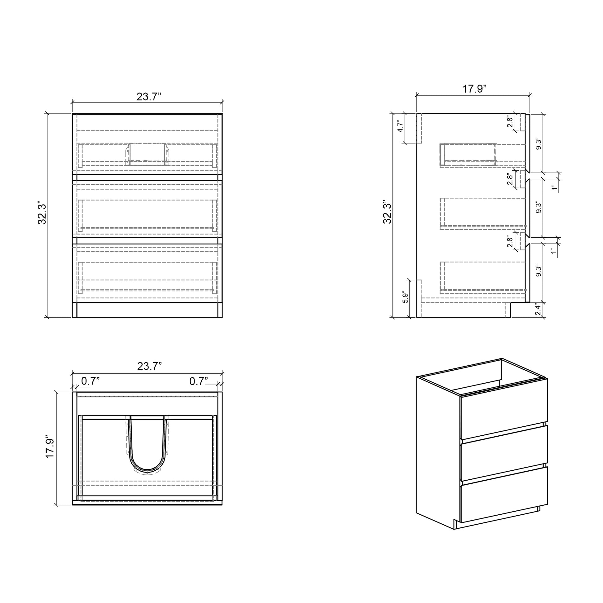 Tia 24" Gray Bathroom Vanity With Sink With 3 Faucet Holes, Large Storage Freestanding Bathroom Vanity For Modern Bathroom, One Piece White Sink Basin Without Drain And Faucet, Pre Assembledt Gray