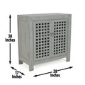 Farmhouse Inspired Accent Cabinet Lattice Work Front, Distressed Grey Finish Grey Solid Wood Mdf