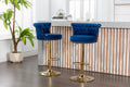 Coolmore Swivel Bar Stools Set Of 2 Adjustable Counter Height Chairs With Footrest For Kitchen, Dining Room 2Pc Set Navy Velvet