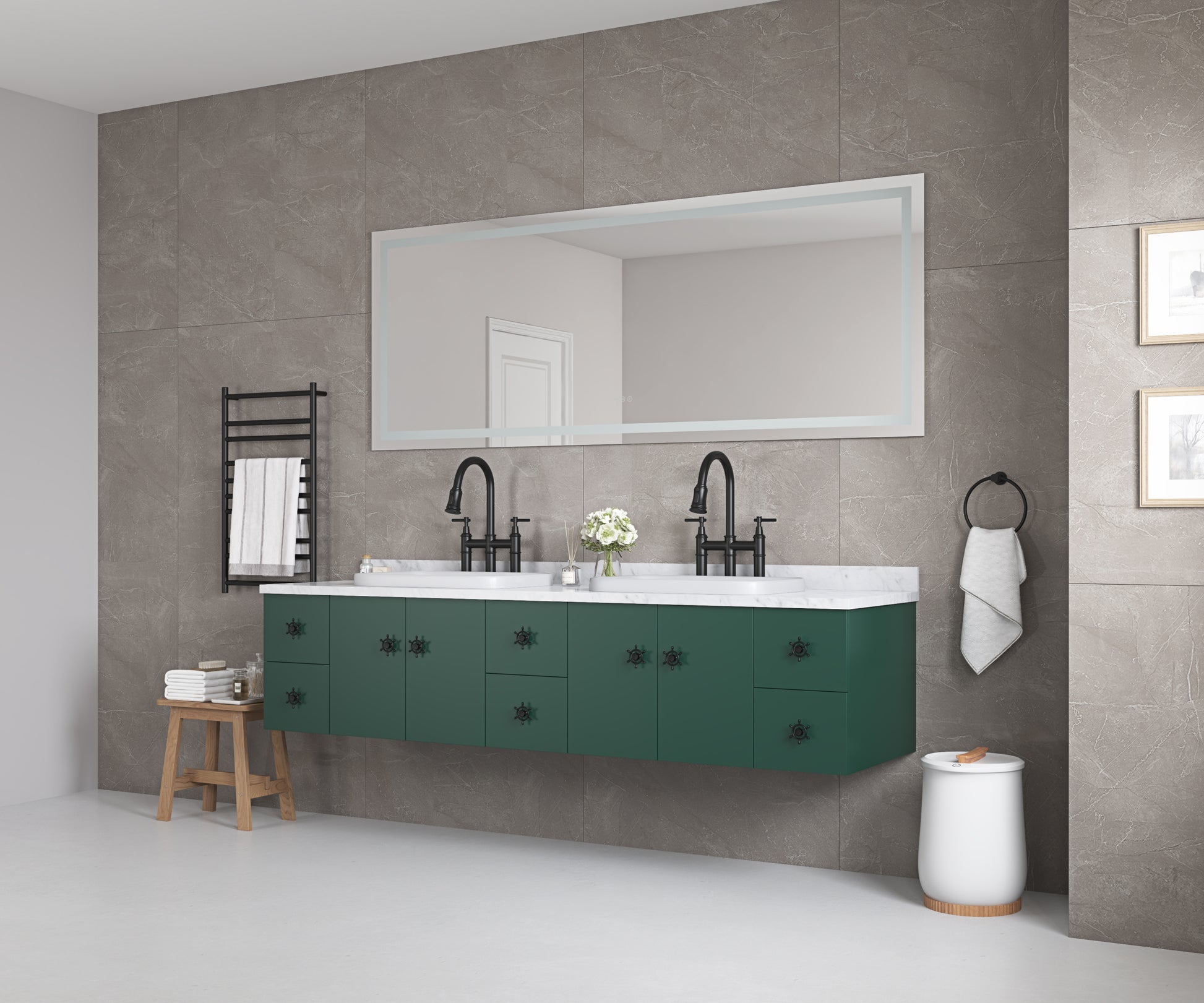 84*30Led Lighted Bathroom Wall Mounted Mirror With High Lumen Anti Fog Separately Control Dimmer Function White Aluminium