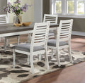 Majestic Rustic 2Pc Dining Chairs Only Antique White Solid Wood Gray Fabric Cushions Two Tone Turned Legs Chair Dining Room Furniture Antique White Gray White Dining Room Rustic Dining Chairs Ladder Back Solid Wood