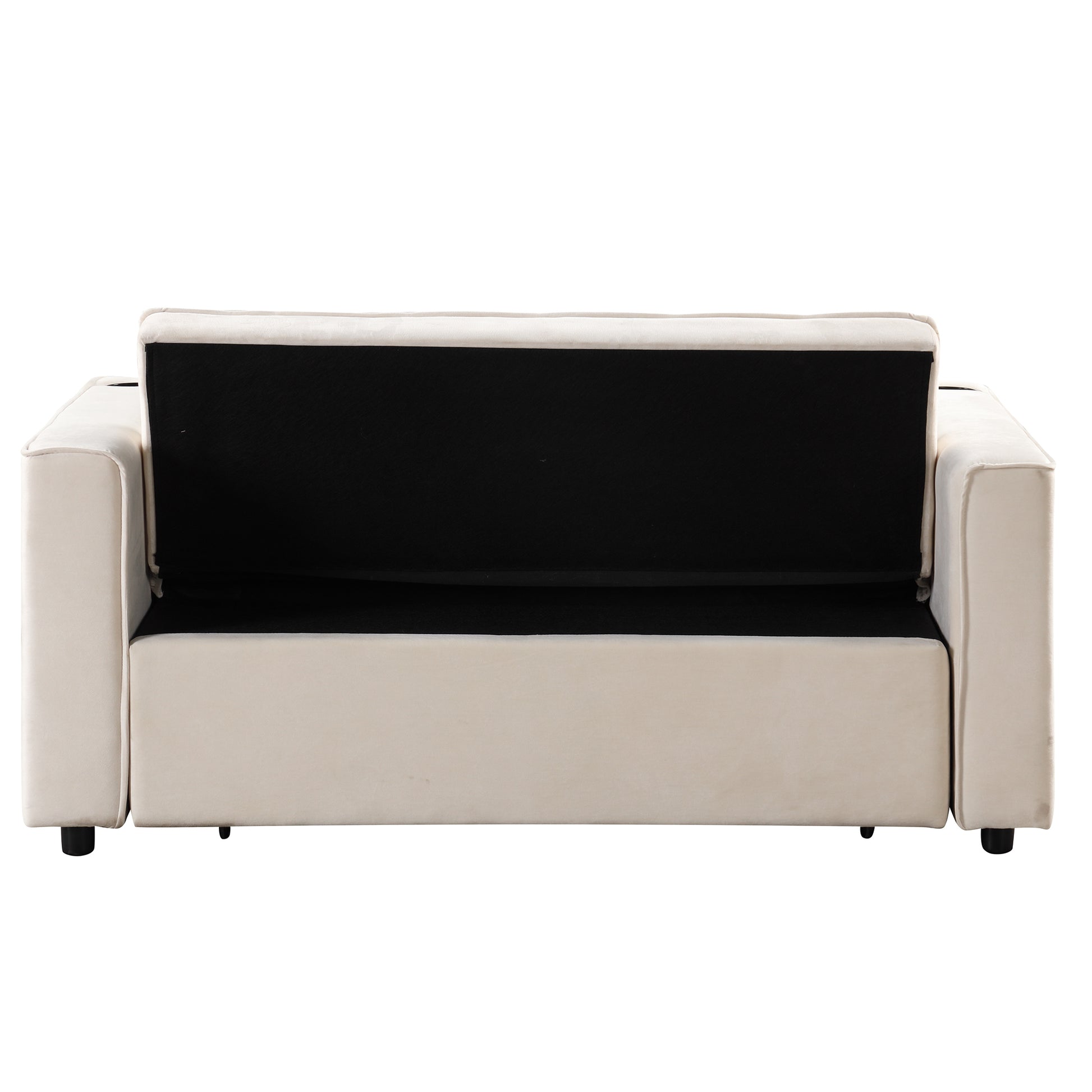 58" 4 1 Multi Functional Sofa Bed With Cup Holder And Usb Port For Living Room Or Apartments Milky White Milk White Foam 2 Seat