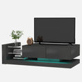 Tv Console With Storage Cabinets, Full Rgb Color 31 Modes Changing Lights Remote Rgb Led Tv Stand, Modern Entertainment Center Black, For 75 Inches Tv Black Primary Living Space 75 Inches Modern 75 Inches Particle Board Particle Board