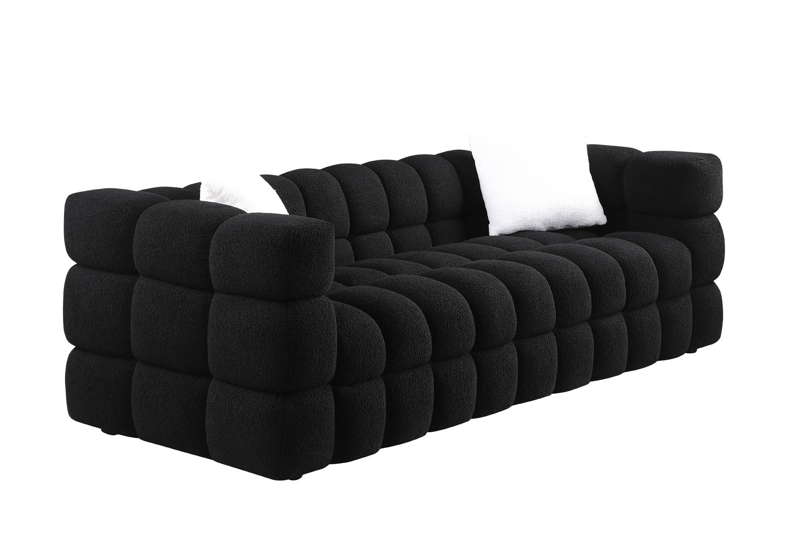 84.3 Length ,35.83" Deepth ,Human Body Structure For Usa People, Marshmallow Sofa,Boucle Sofa ,White Color,3 Seater Black Light Brown Wood Primary Living Space Medium Soft Split Back Eucalyptus Square Arms Boucle 3 Seat