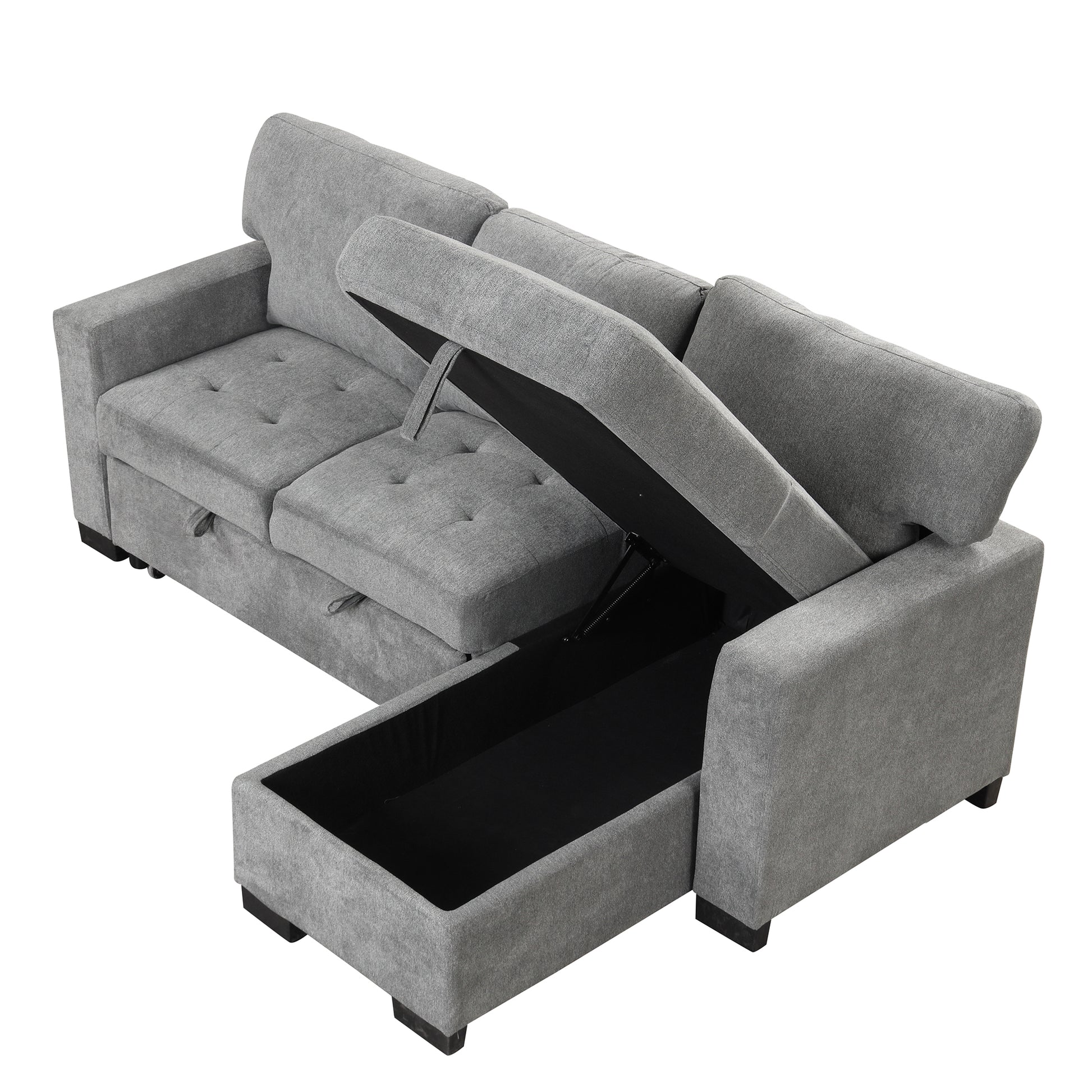 Stylish And Functional Light Chaise Lounge Sectional With Storage Rack Pull Out Bed Drop Down Table And Usb Charger Gray Gray Foam Spring