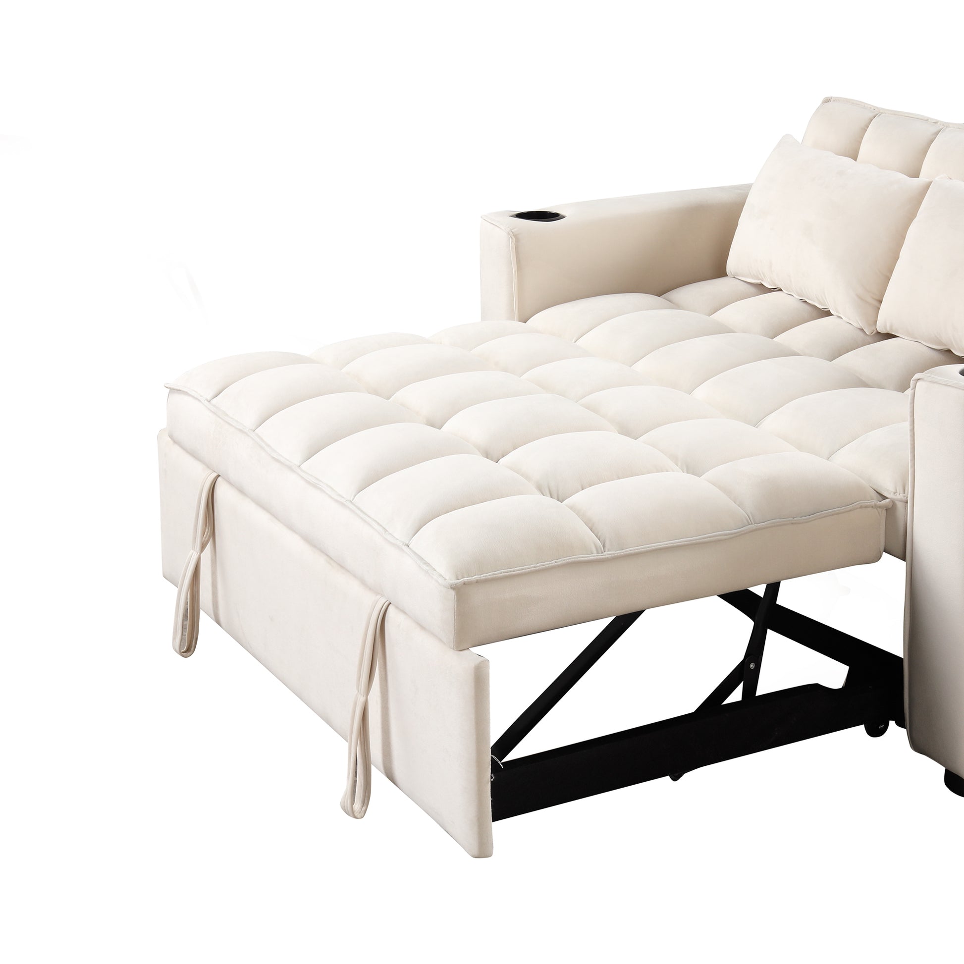 58" 4 1 Multi Functional Sofa Bed With Cup Holder And Usb Port For Living Room Or Apartments Milky White Milk White Foam 2 Seat
