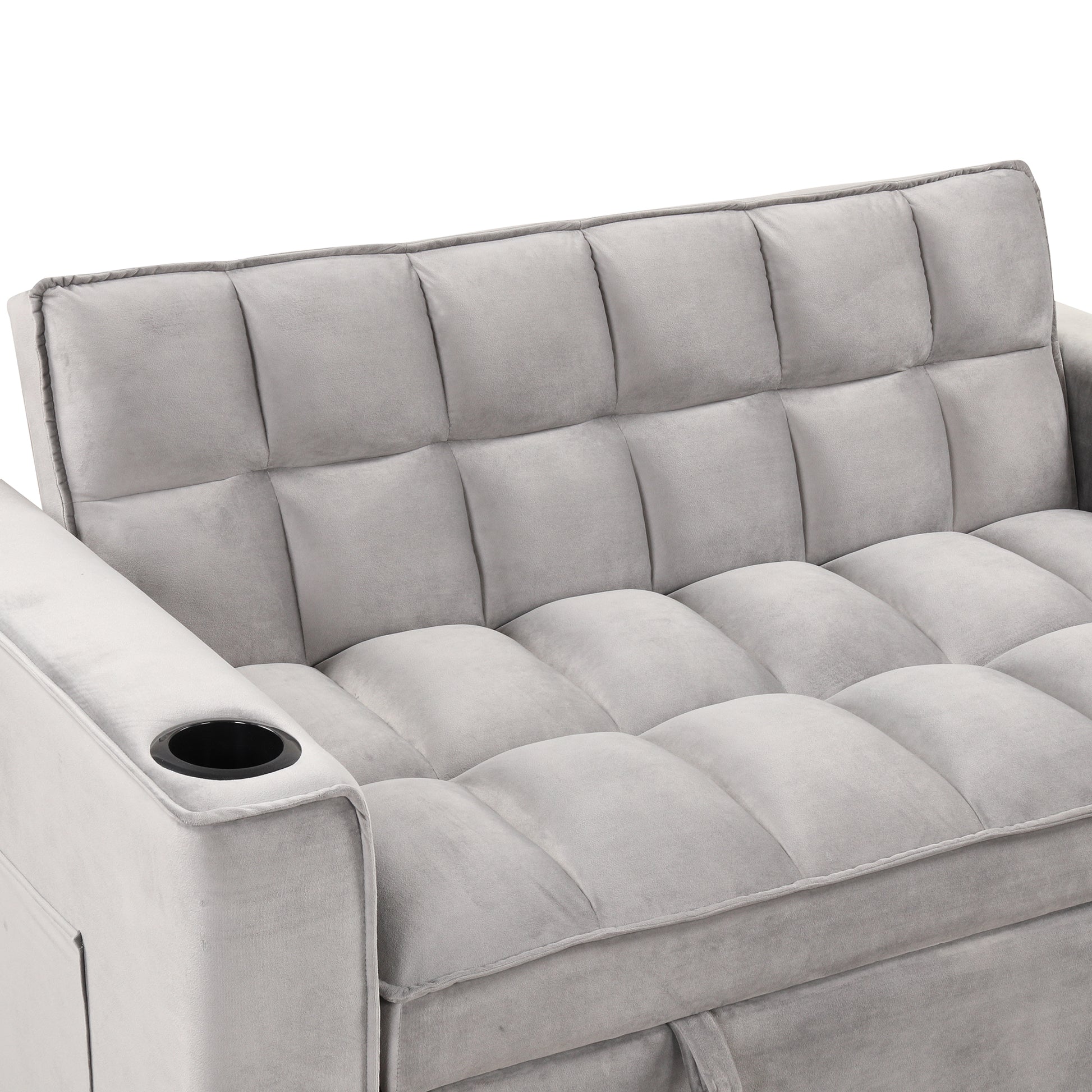 58" 4 1 Multi Functional Sofa Bed With Cup Holder And Usb Port For Living Room Or Apartments, Gray Gray Foam 2 Seat