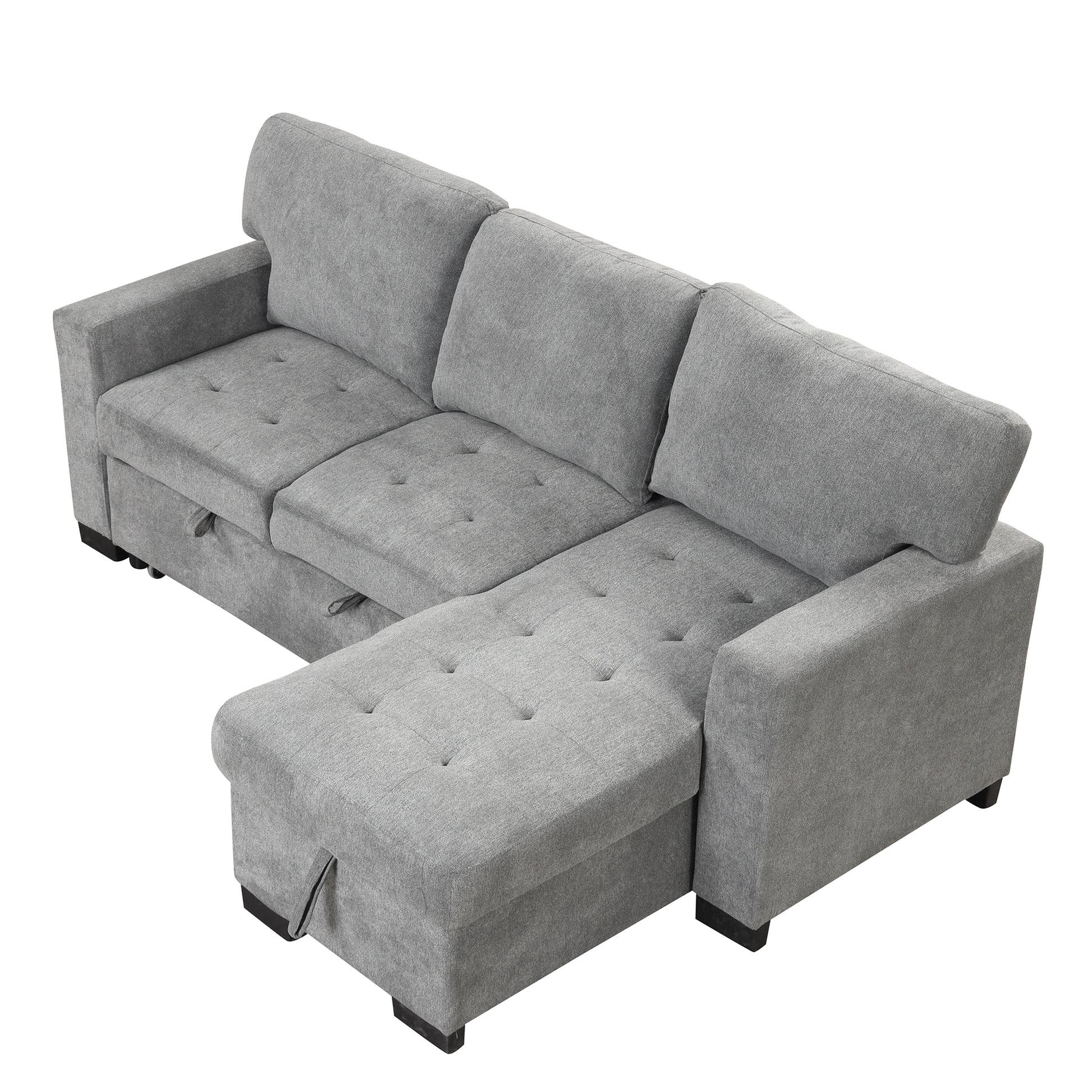 Stylish And Functional Light Chaise Lounge Sectional With Storage Rack Pull Out Bed Drop Down Table And Usb Charger Gray Gray Foam Spring