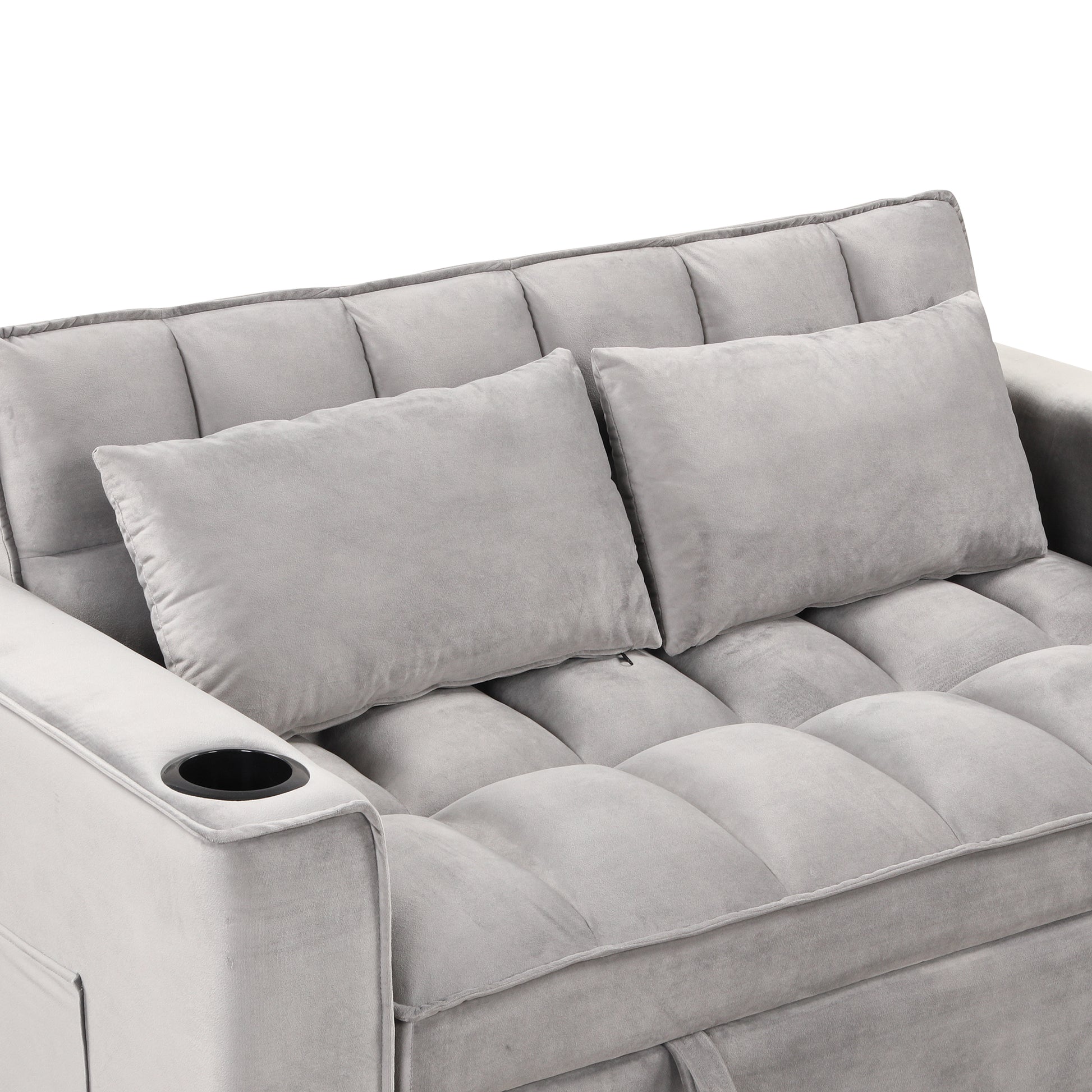 58" 4 1 Multi Functional Sofa Bed With Cup Holder And Usb Port For Living Room Or Apartments, Gray Gray Foam 2 Seat