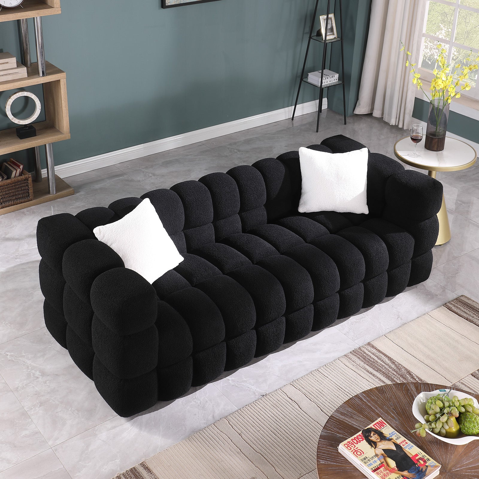 84.3 Length ,35.83" Deepth ,Human Body Structure For Usa People, Marshmallow Sofa,Boucle Sofa ,White Color,3 Seater Black Light Brown Wood Primary Living Space Medium Soft Split Back Eucalyptus Square Arms Boucle 3 Seat