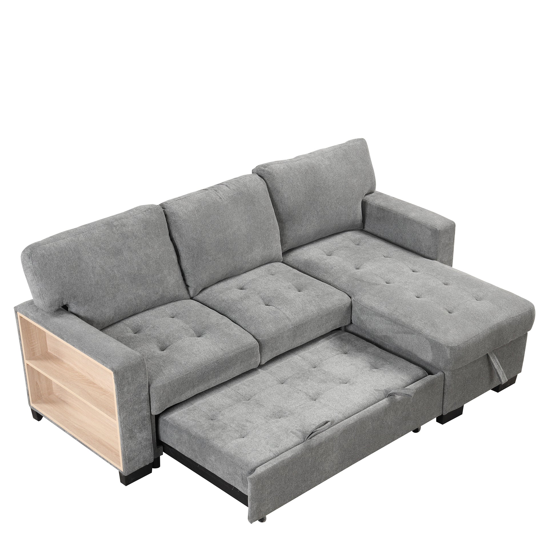 Stylish And Functional Light Chaise Lounge Sectional With Storage Rack Pull Out Bed Drop Down Table And Usb Charger Gray Gray Foam Spring