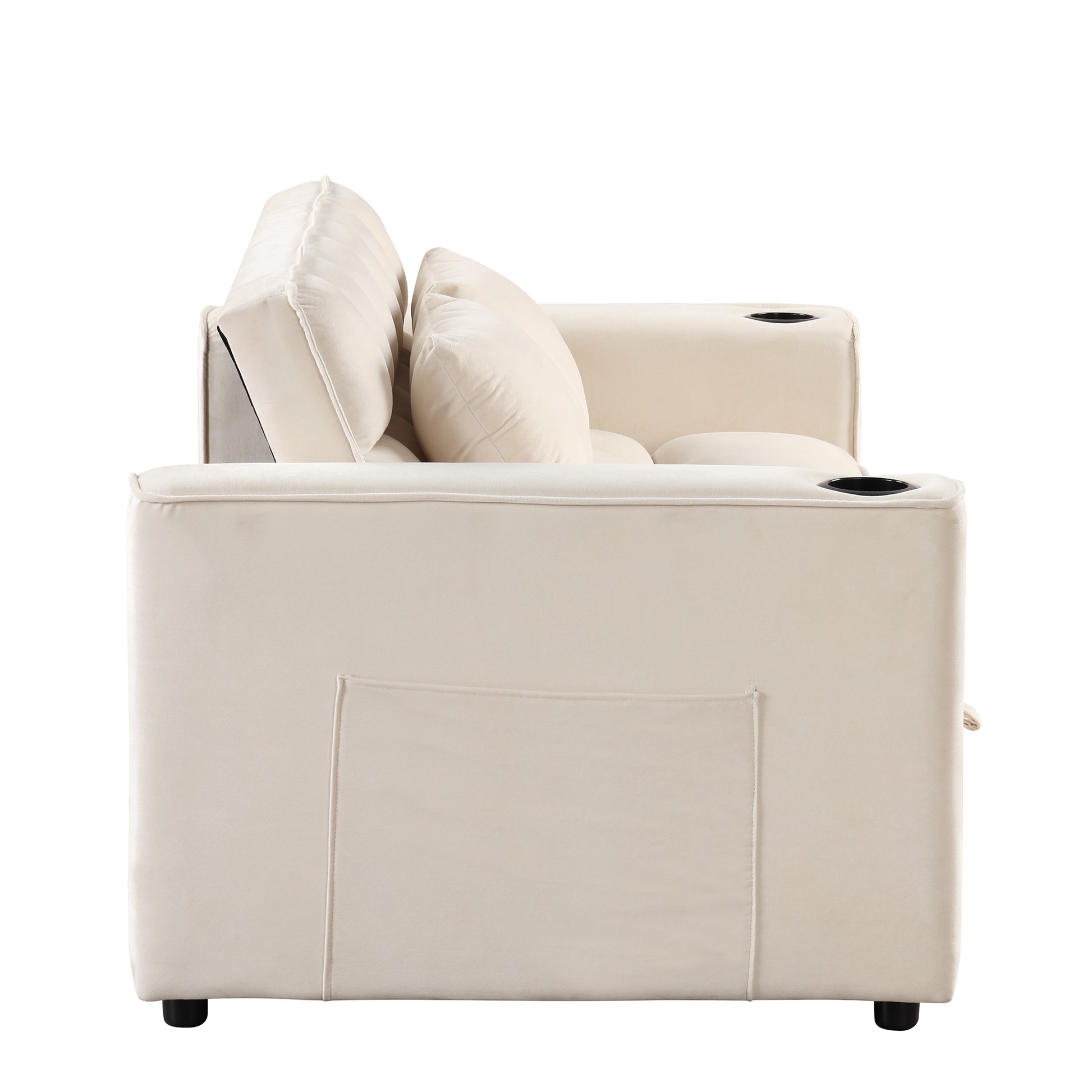 58" 4 1 Multi Functional Sofa Bed With Cup Holder And Usb Port For Living Room Or Apartments Milky White Milk White Foam 2 Seat