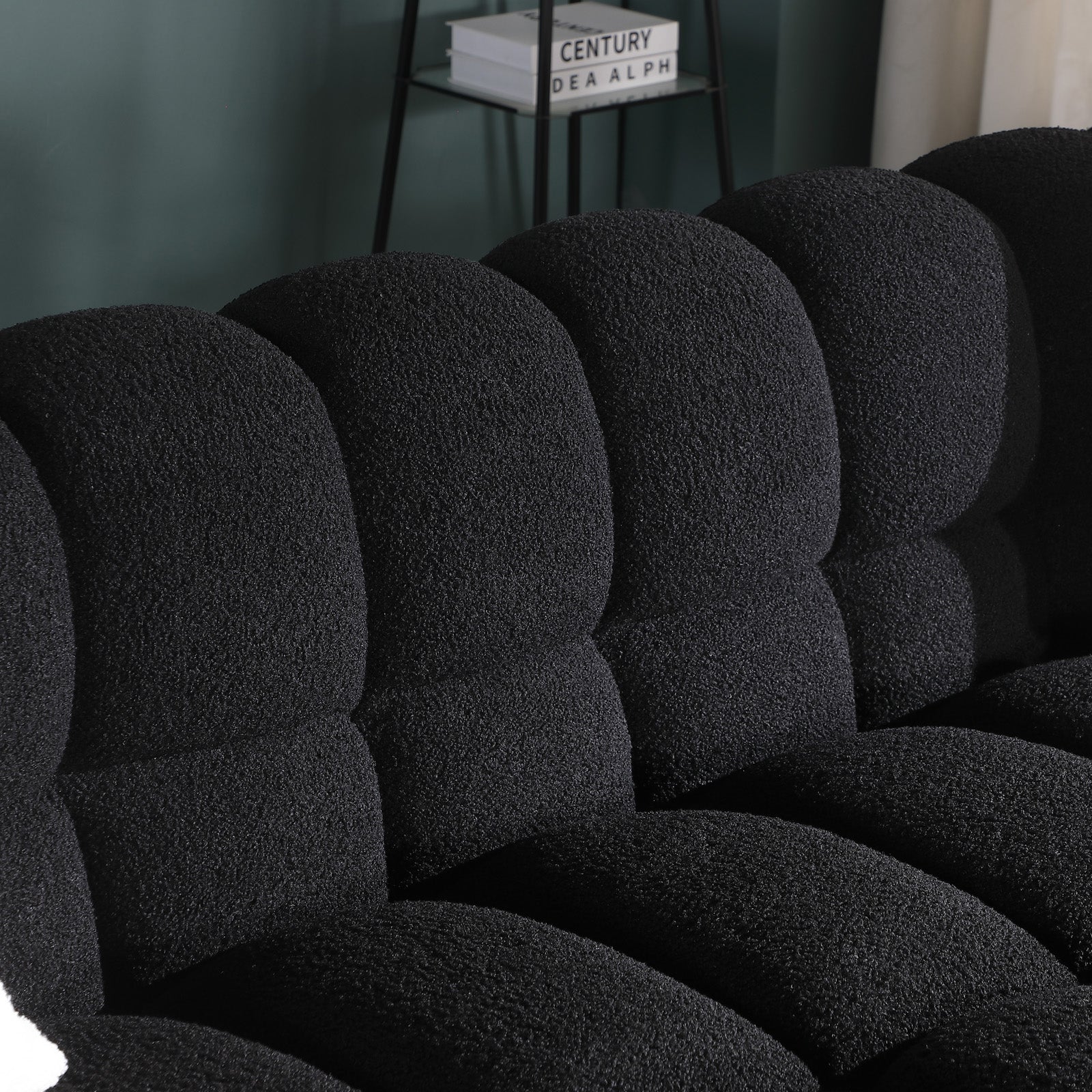 62.2Length ,35.83" Deepth ,Human Body Structure For Usa People, Marshmallow Sofa,Boucle Sofa ,Black Color, 2 Seater Black Light Brown Wood Primary Living Space Medium Soft Split Back Eucalyptus Square Arms Boucle 2 Seat
