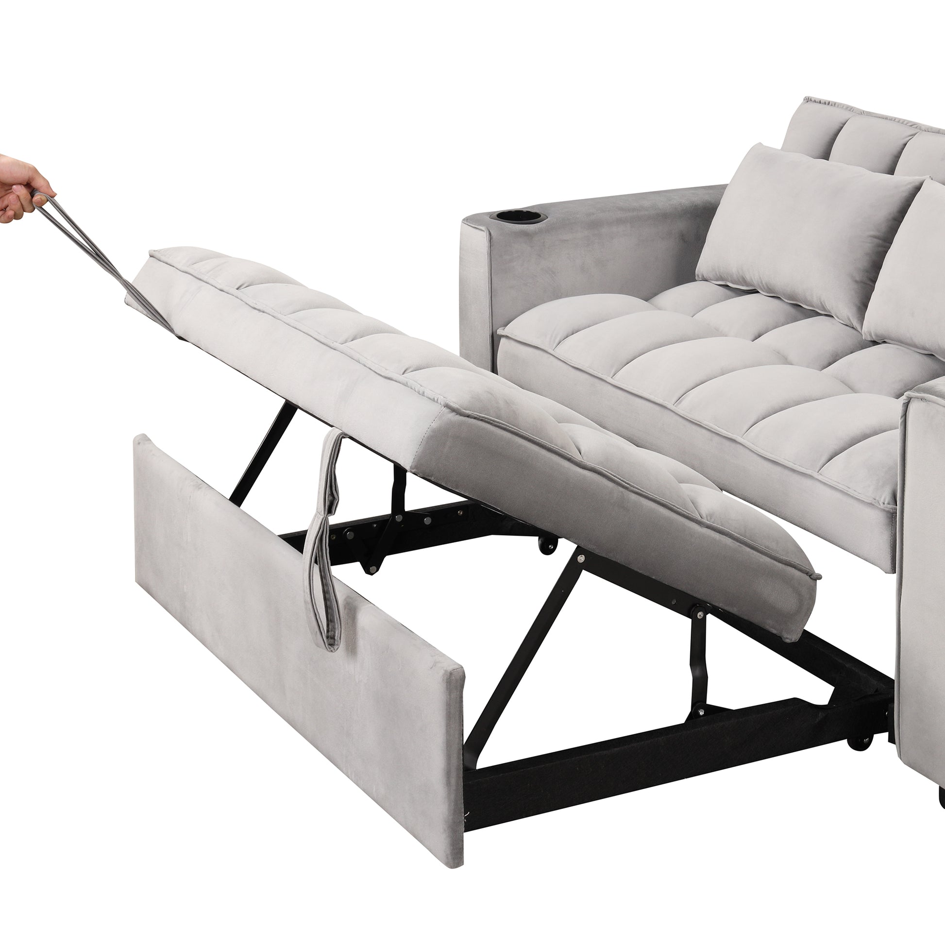 58" 4 1 Multi Functional Sofa Bed With Cup Holder And Usb Port For Living Room Or Apartments, Gray Gray Foam 2 Seat