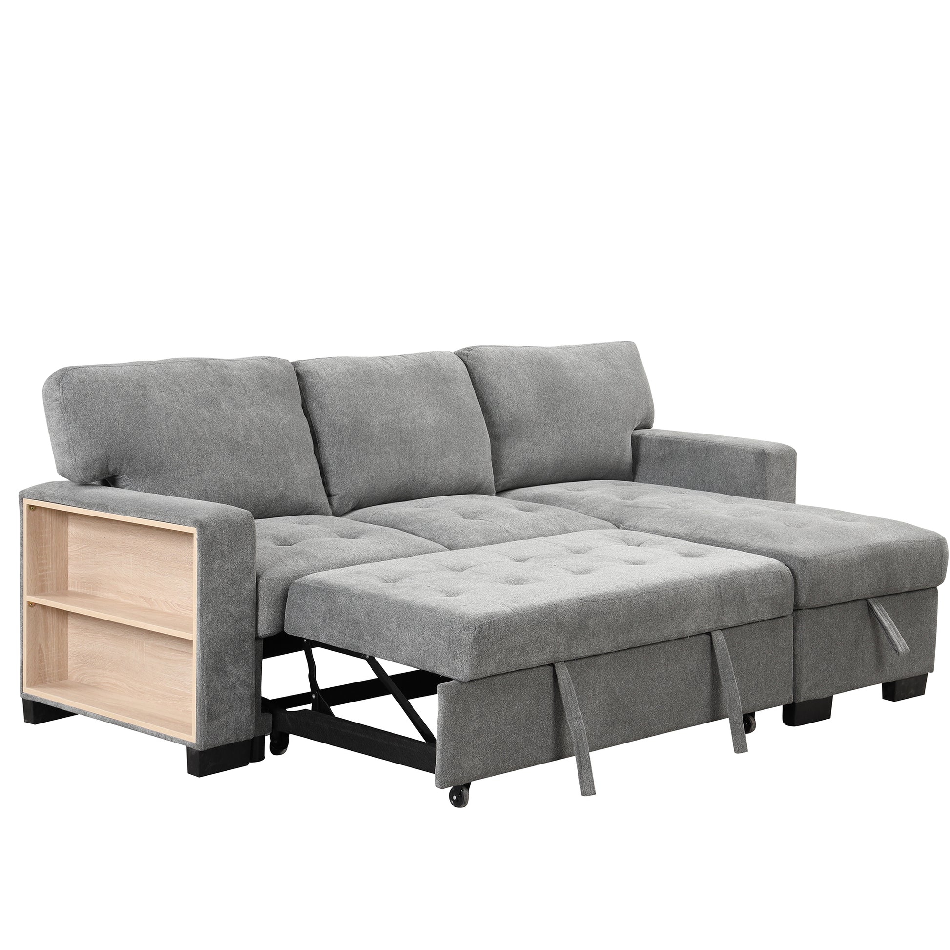 Stylish And Functional Light Chaise Lounge Sectional With Storage Rack Pull Out Bed Drop Down Table And Usb Charger Gray Gray Foam Spring