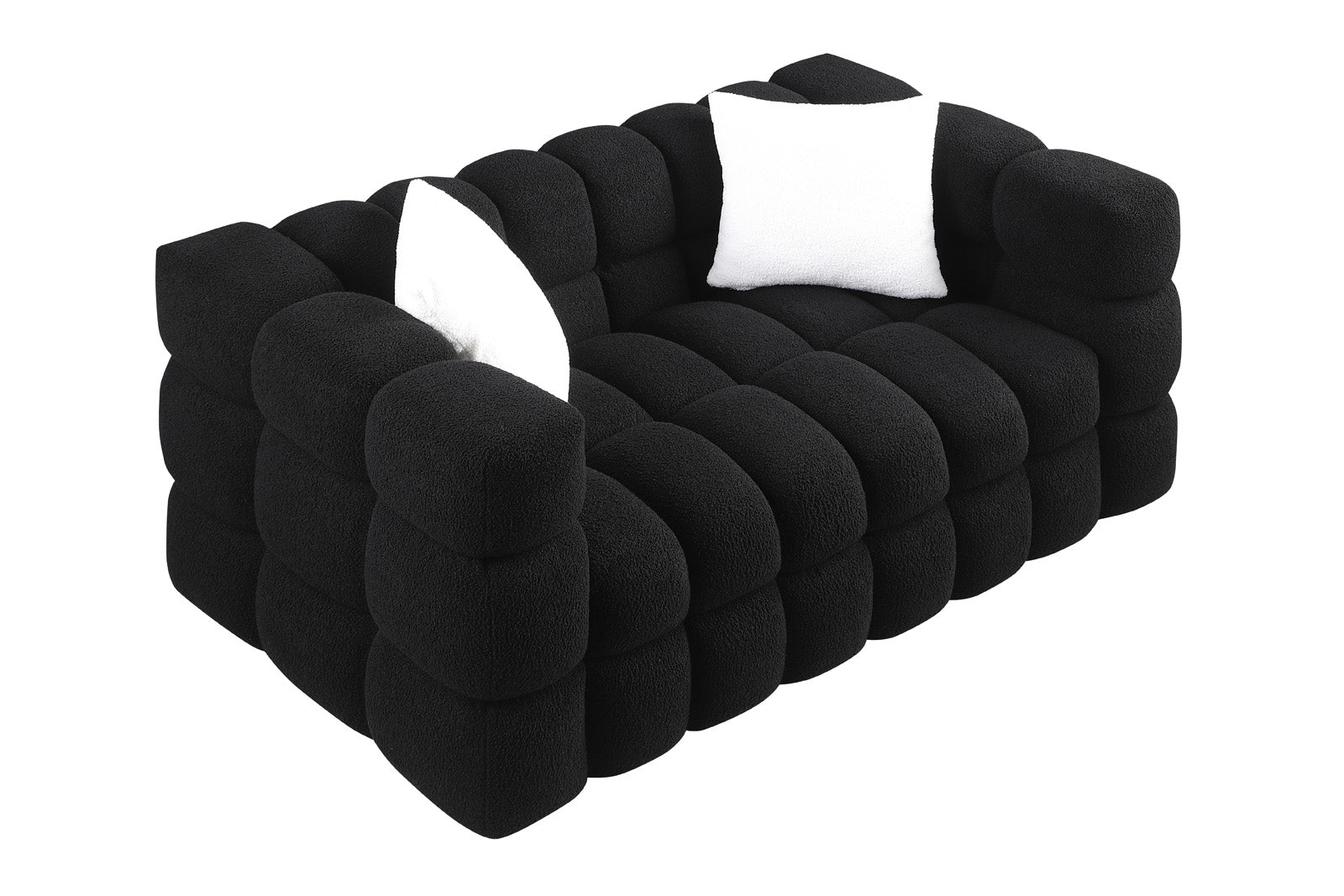 62.2Length ,35.83" Deepth ,Human Body Structure For Usa People, Marshmallow Sofa,Boucle Sofa ,Black Color,32Seater Black Light Brown Wood Primary Living Space Medium Soft Split Back Delicate Duty