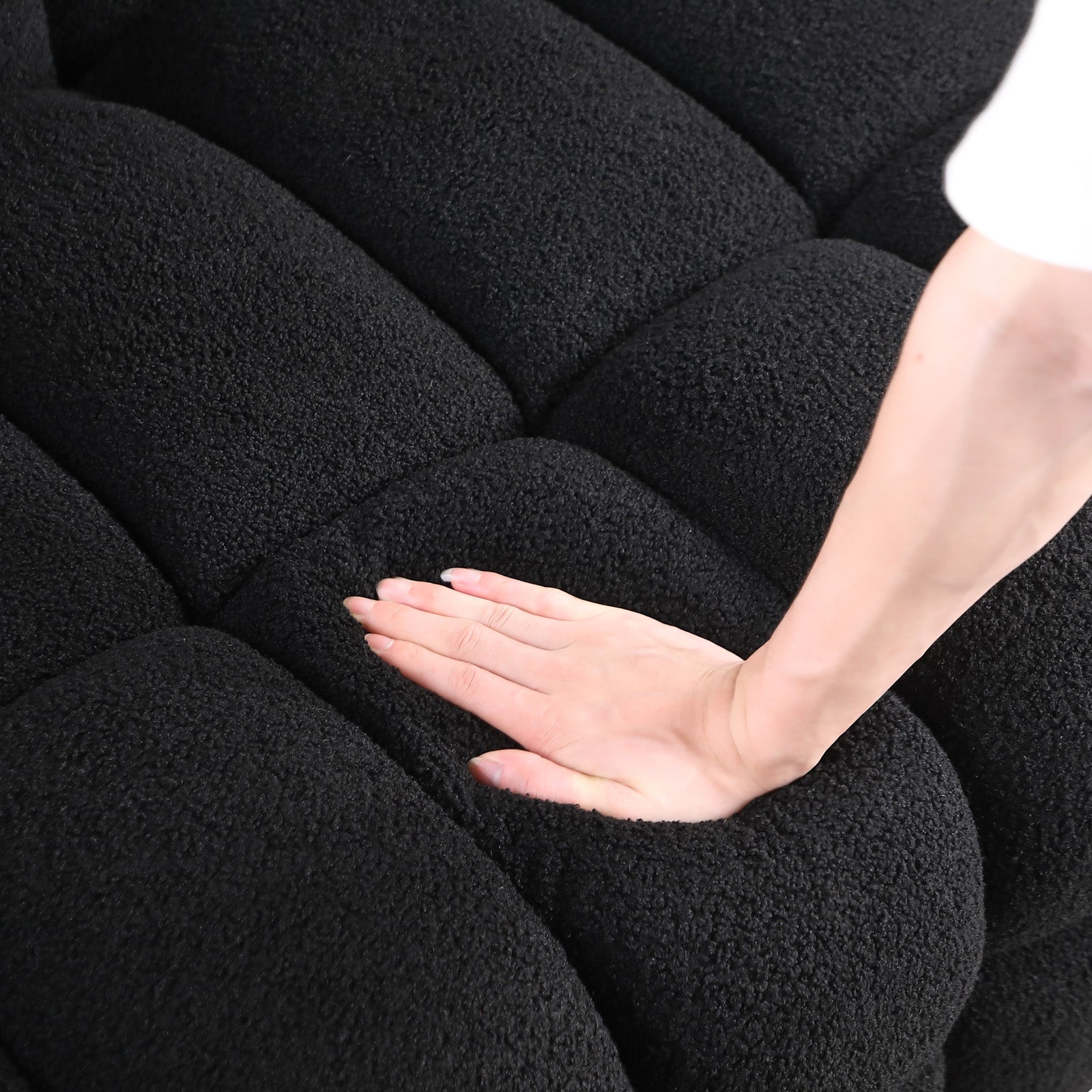 62.2Length ,35.83" Deepth ,Human Body Structure For Usa People, Marshmallow Sofa,Boucle Sofa ,Black Color,32Seater Black Light Brown Wood Primary Living Space Medium Soft Split Back Delicate Duty