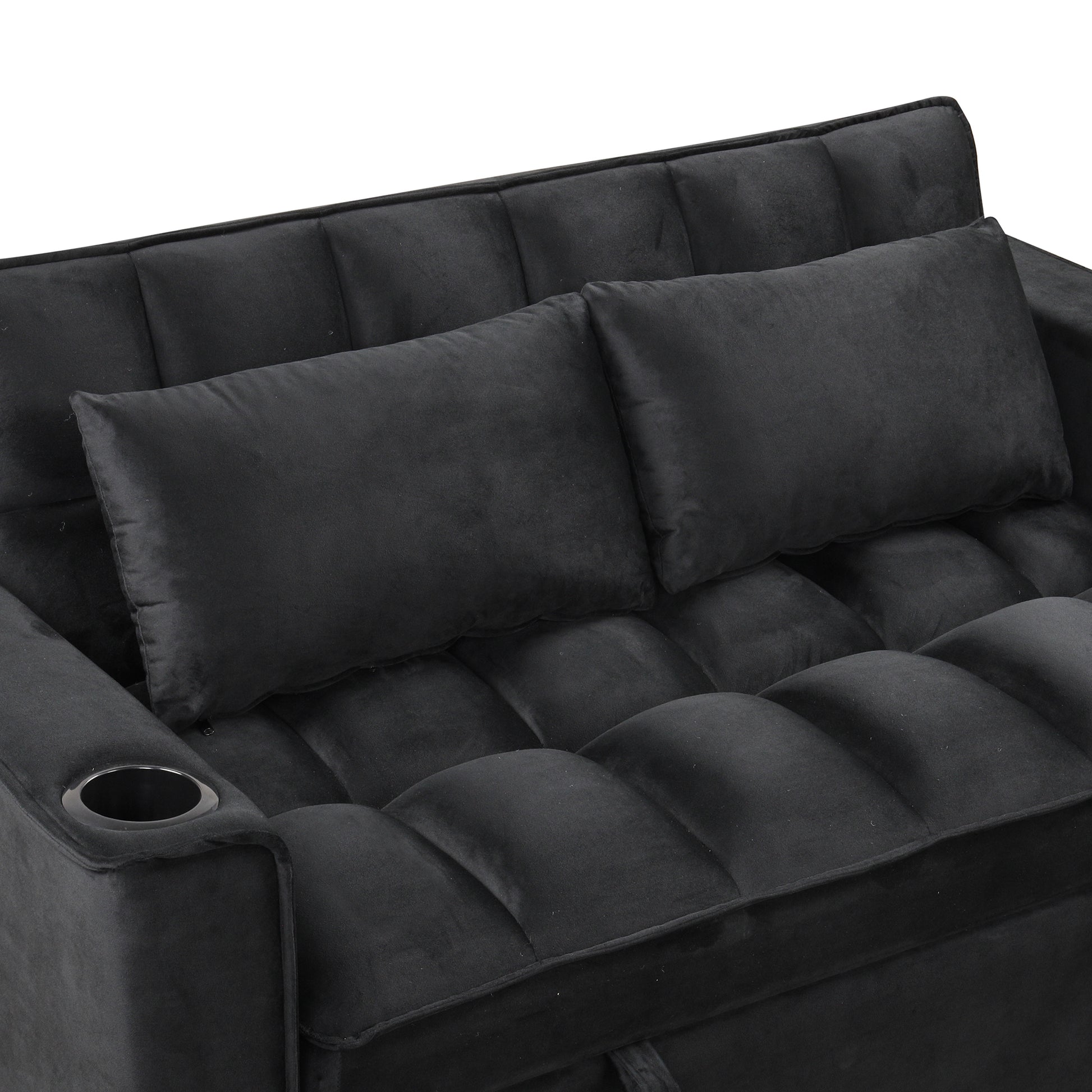 58" 4 1 Multi Functional Sofa Bed With Cup Holder And Usb Port For Living Room Or Apartments Black Black Foam 2 Seat