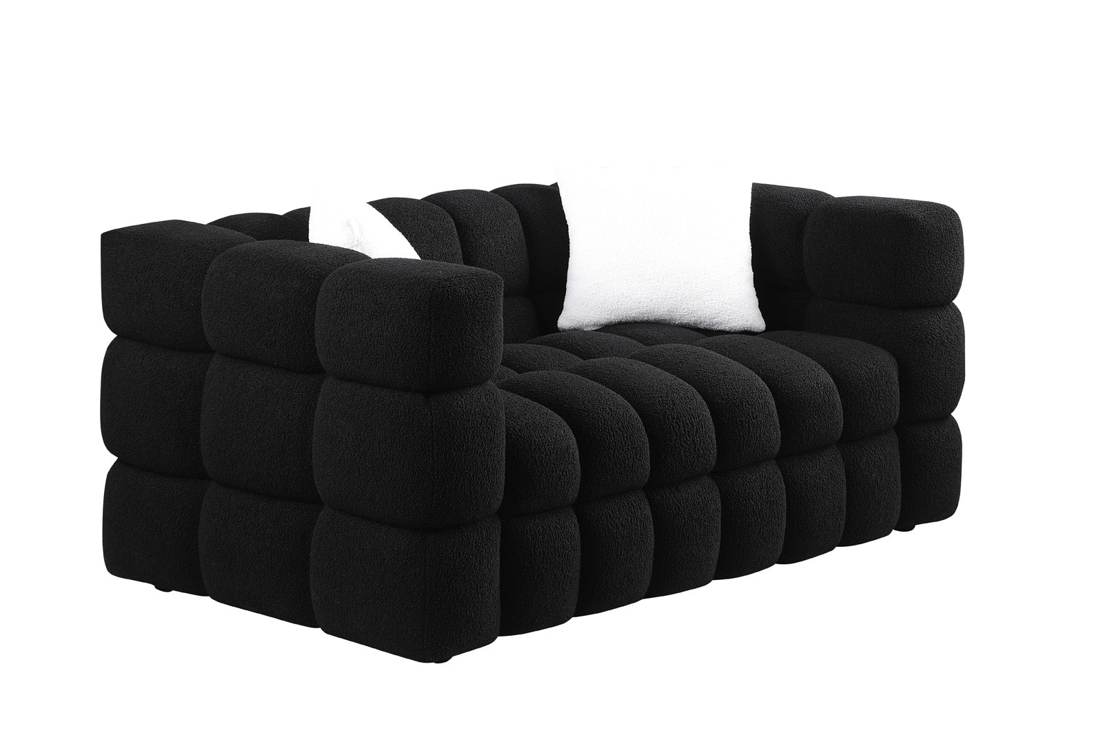 62.2Length ,35.83" Deepth ,Human Body Structure For Usa People, Marshmallow Sofa,Boucle Sofa ,Black Color,32Seater Black Light Brown Wood Primary Living Space Medium Soft Split Back Delicate Duty