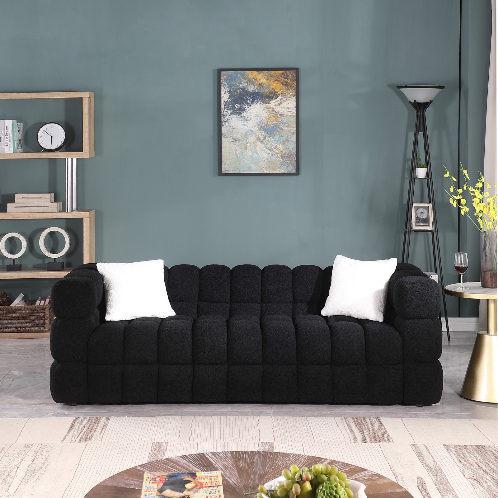 84.3 Length ,35.83" Deepth ,Human Body Structure For Usa People, Marshmallow Sofa,Boucle Sofa ,White Color,3 Seater Black Light Brown Wood Primary Living Space Medium Soft Split Back Eucalyptus Square Arms Boucle 3 Seat