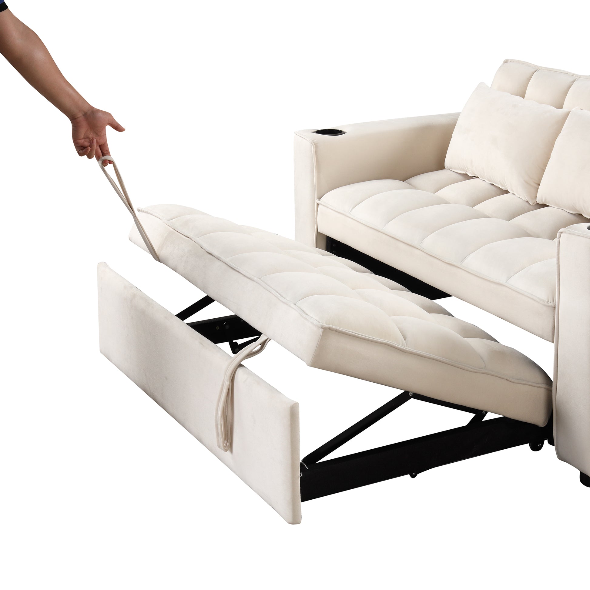 58" 4 1 Multi Functional Sofa Bed With Cup Holder And Usb Port For Living Room Or Apartments Milky White Milk White Foam 2 Seat