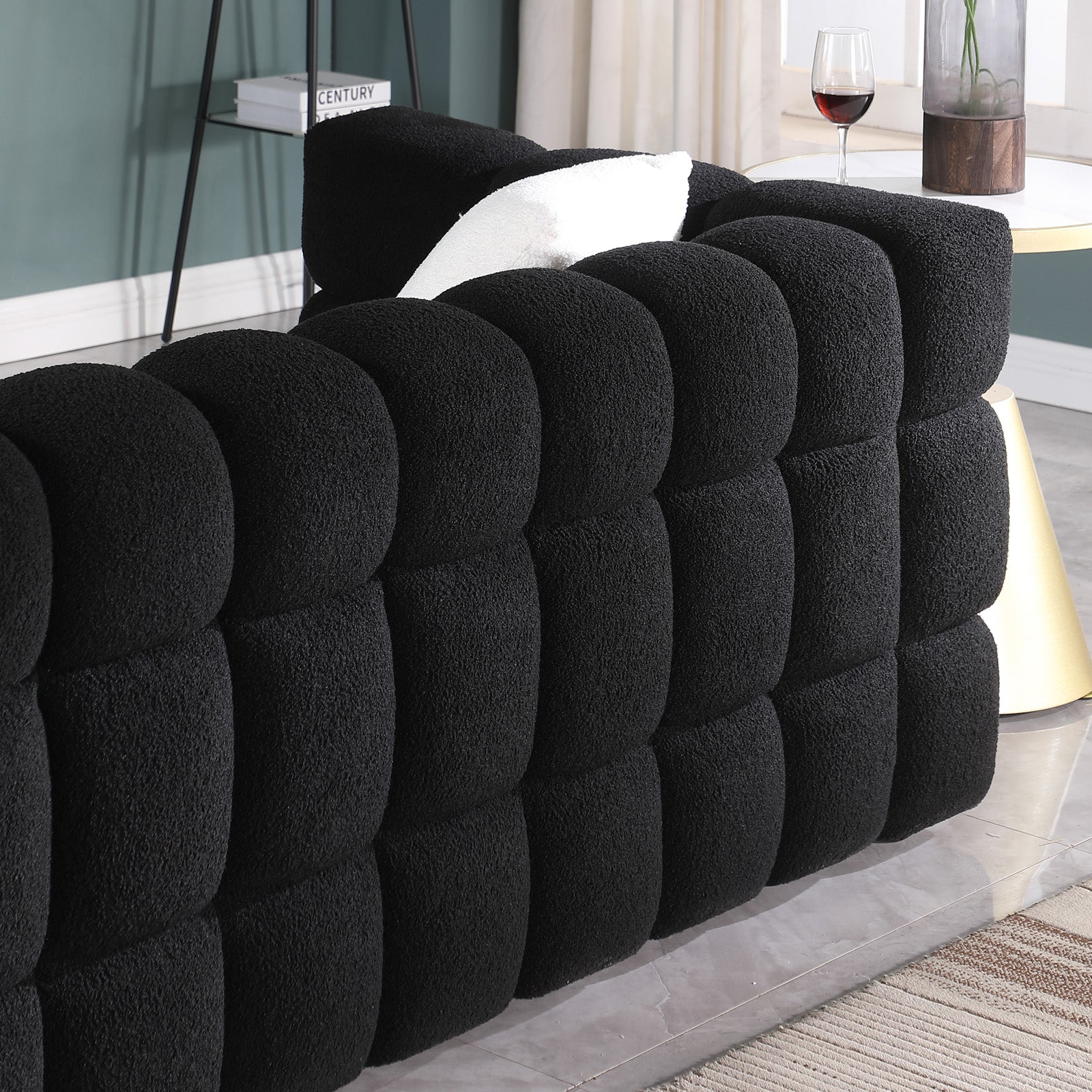 62.2Length ,35.83" Deepth ,Human Body Structure For Usa People, Marshmallow Sofa,Boucle Sofa ,Black Color,32Seater Black Light Brown Wood Primary Living Space Medium Soft Split Back Delicate Duty