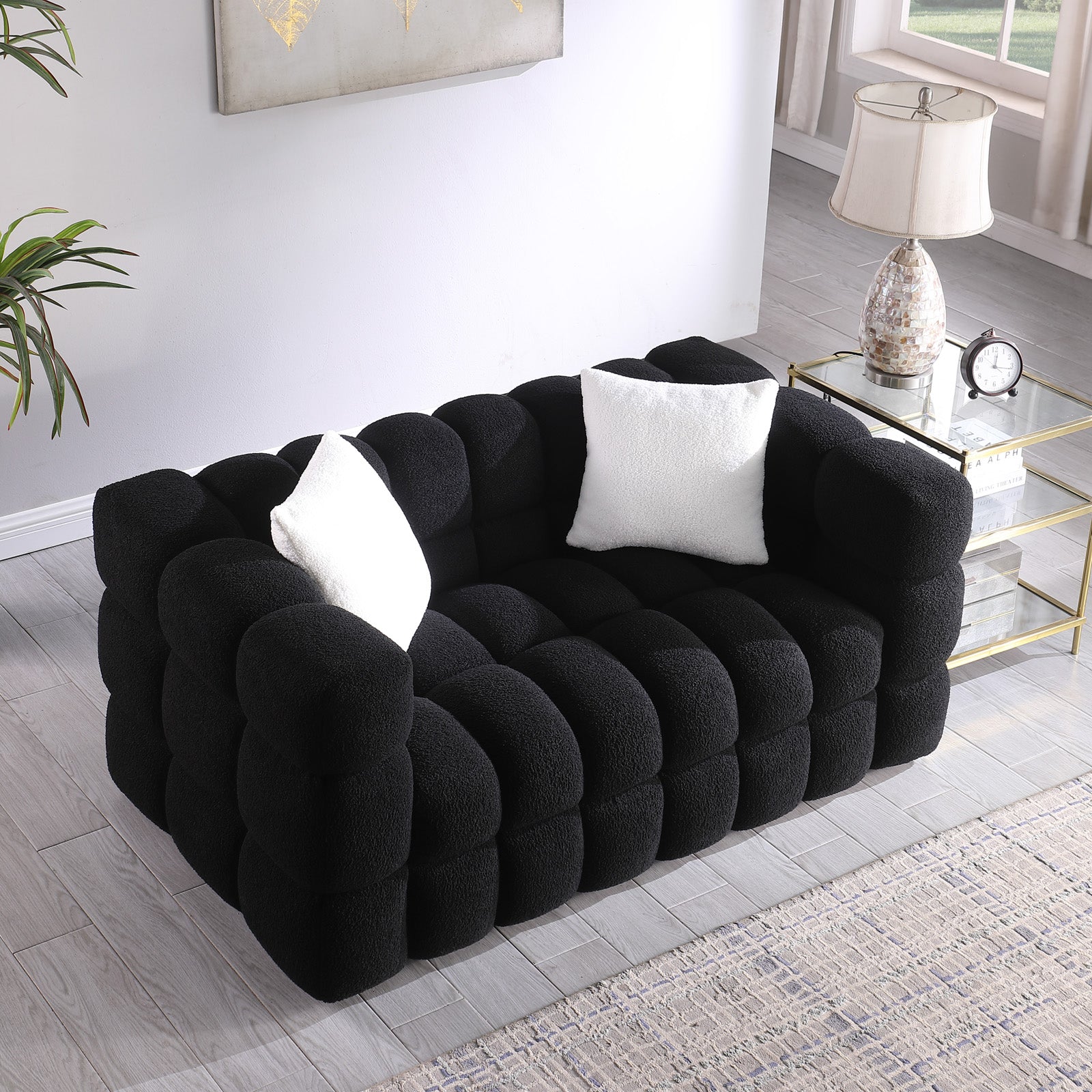 84.3 62.2 Length ,35.83" Deepth ,Human Body Structure For Usa People, Marshmallow Sofa,Boucle Sofa ,White Color,3 Seater. Sofa And Seater Black Light Brown Wood Primary Living Space Medium Soft Split Back Eucalyptus Square Arms Boucle 5 Seat