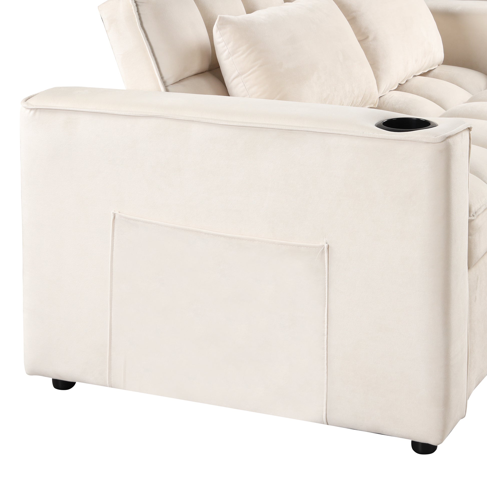 58" 4 1 Multi Functional Sofa Bed With Cup Holder And Usb Port For Living Room Or Apartments Milky White Milk White Foam 2 Seat
