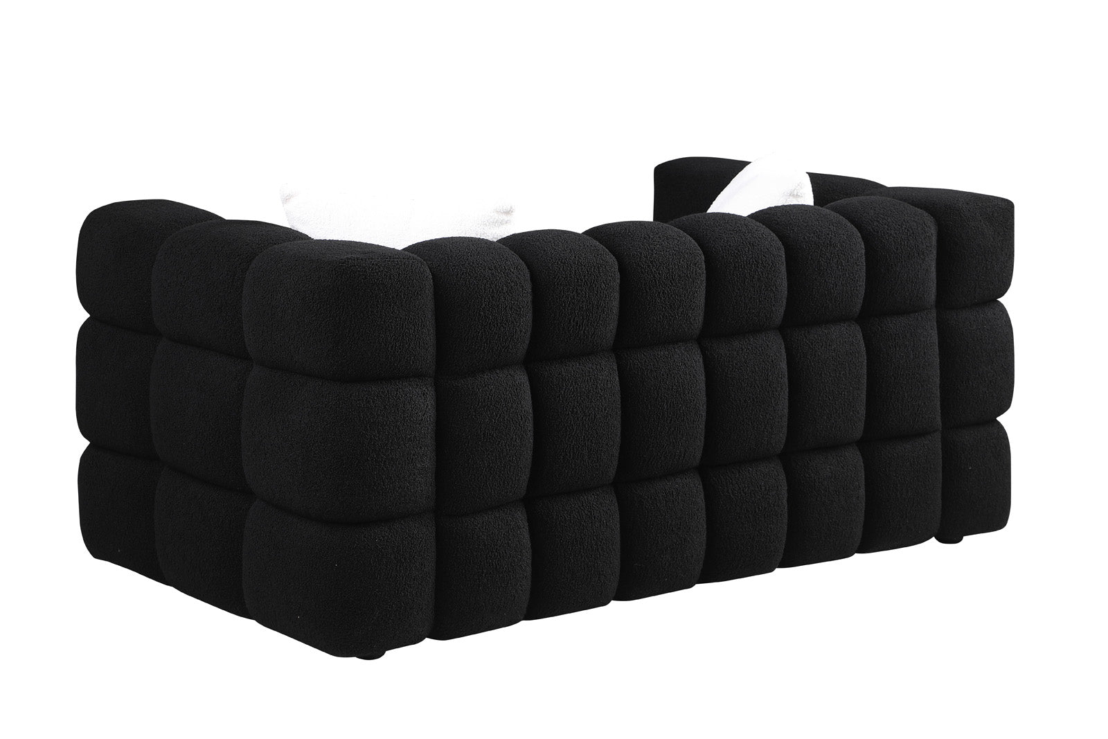 62.2Length ,35.83" Deepth ,Human Body Structure For Usa People, Marshmallow Sofa,Boucle Sofa ,Black Color,32Seater Black Light Brown Wood Primary Living Space Medium Soft Split Back Delicate Duty