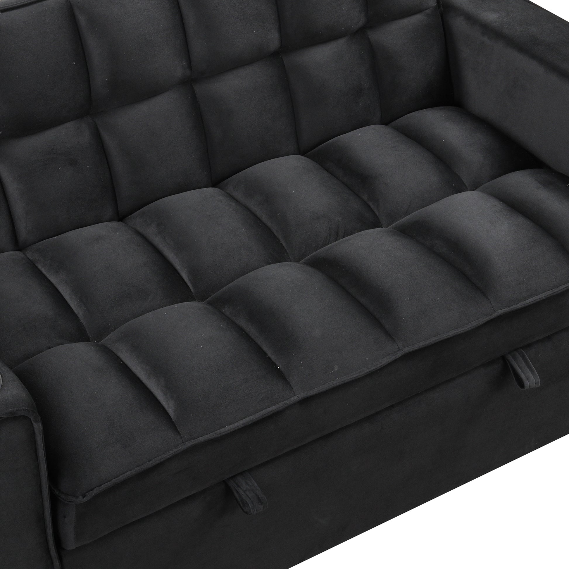 58" 4 1 Multi Functional Sofa Bed With Cup Holder And Usb Port For Living Room Or Apartments Black Black Foam 2 Seat