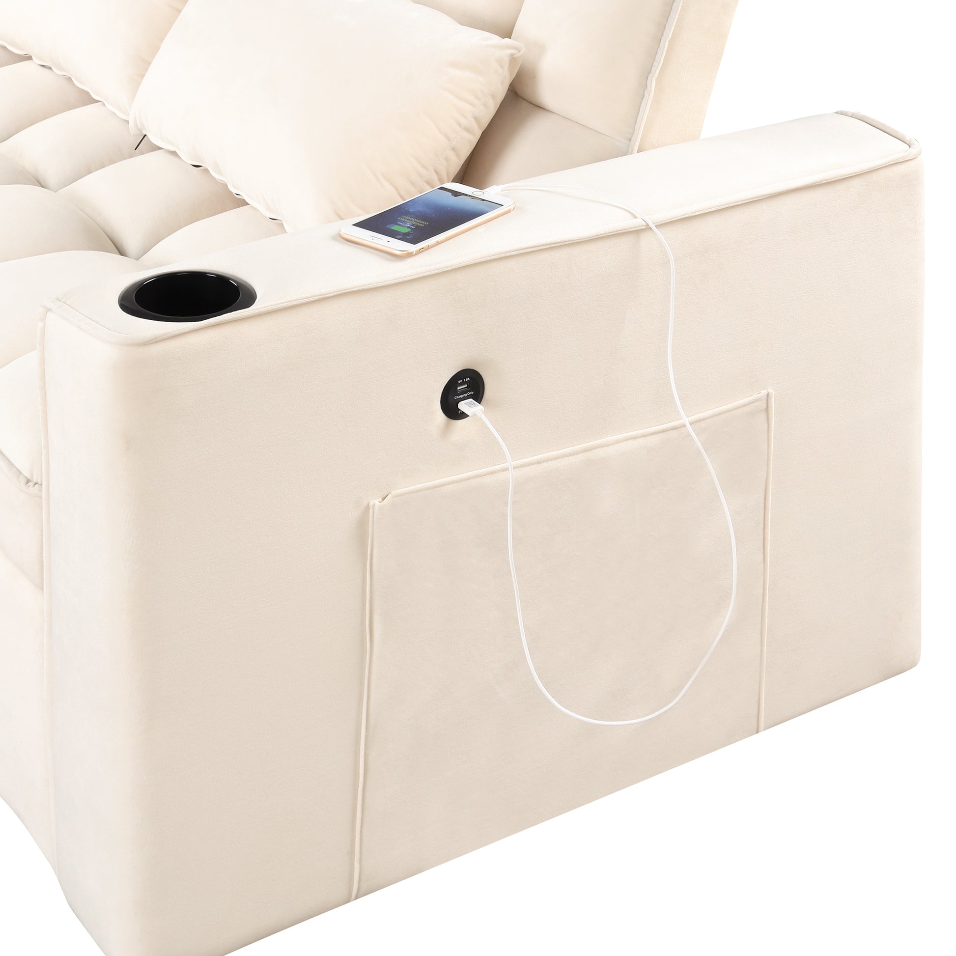 58" 4 1 Multi Functional Sofa Bed With Cup Holder And Usb Port For Living Room Or Apartments Milky White Milk White Foam 2 Seat