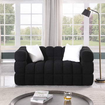 62.2Length ,35.83" Deepth ,Human Body Structure For Usa People, Marshmallow Sofa,Boucle Sofa ,Black Color, 2 Seater Black Light Brown Wood Primary Living Space Medium Soft Split Back Eucalyptus Square Arms Boucle 2 Seat