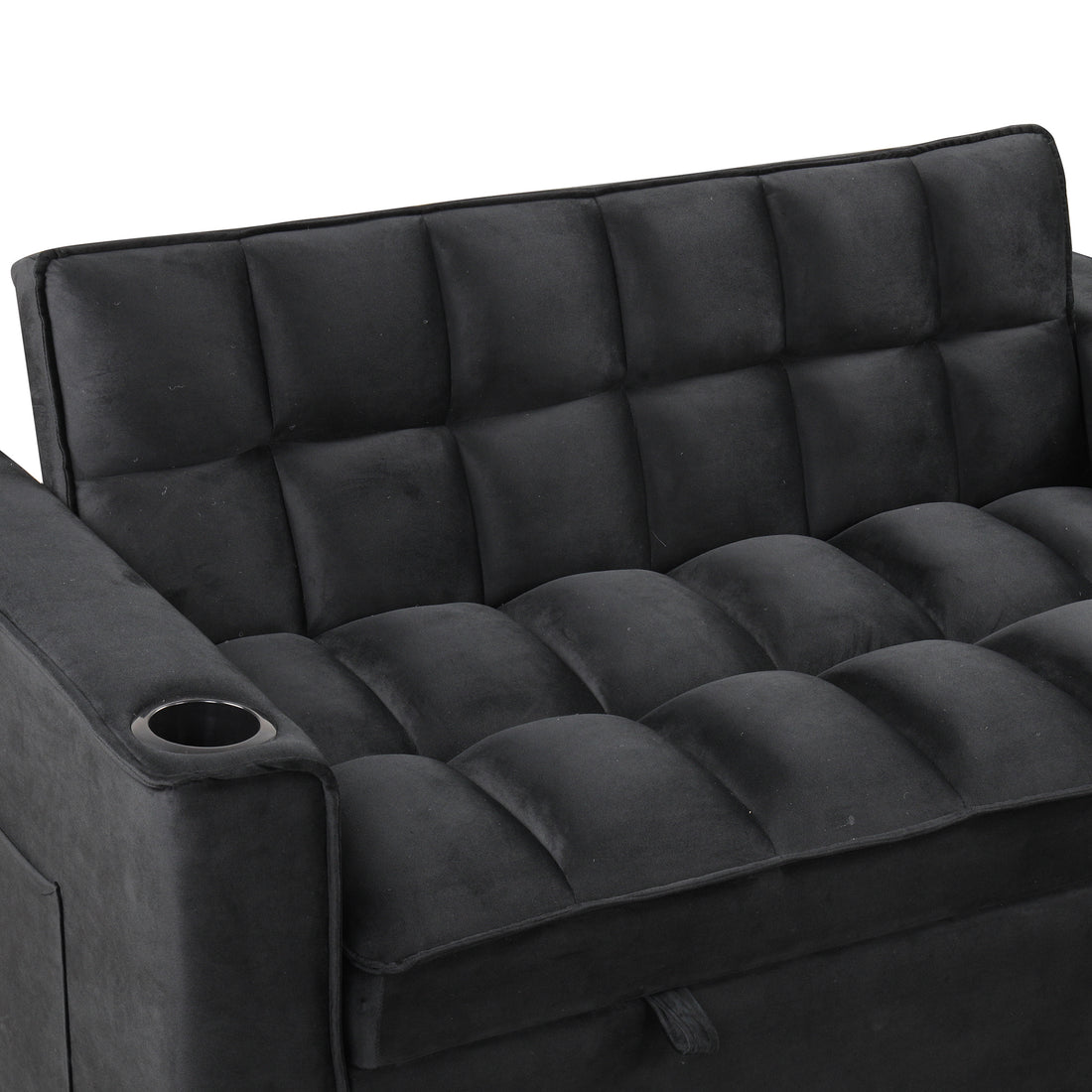 58" 4 1 Multi Functional Sofa Bed With Cup Holder And Usb Port For Living Room Or Apartments Black Black Foam 2 Seat