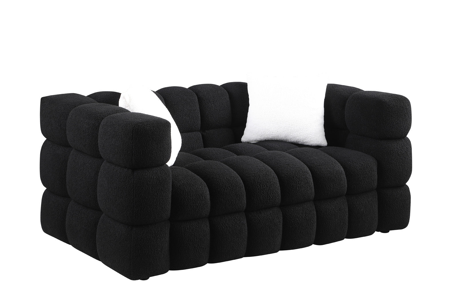 62.2Length ,35.83" Deepth ,Human Body Structure For Usa People, Marshmallow Sofa,Boucle Sofa ,Black Color,32Seater Black Light Brown Wood Primary Living Space Medium Soft Split Back Delicate Duty