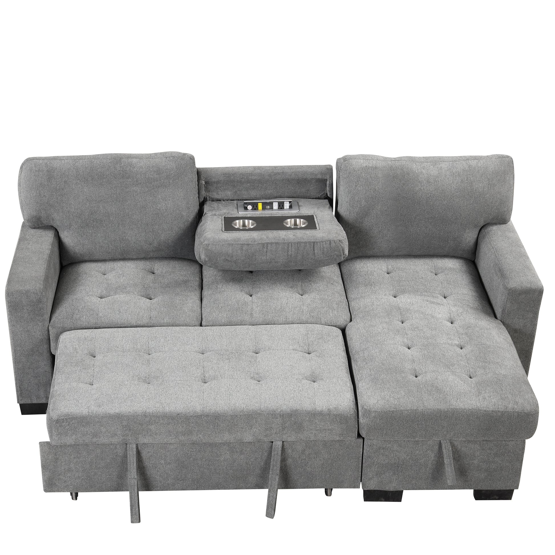 Stylish And Functional Light Chaise Lounge Sectional With Storage Rack Pull Out Bed Drop Down Table And Usb Charger Gray Gray Foam Spring