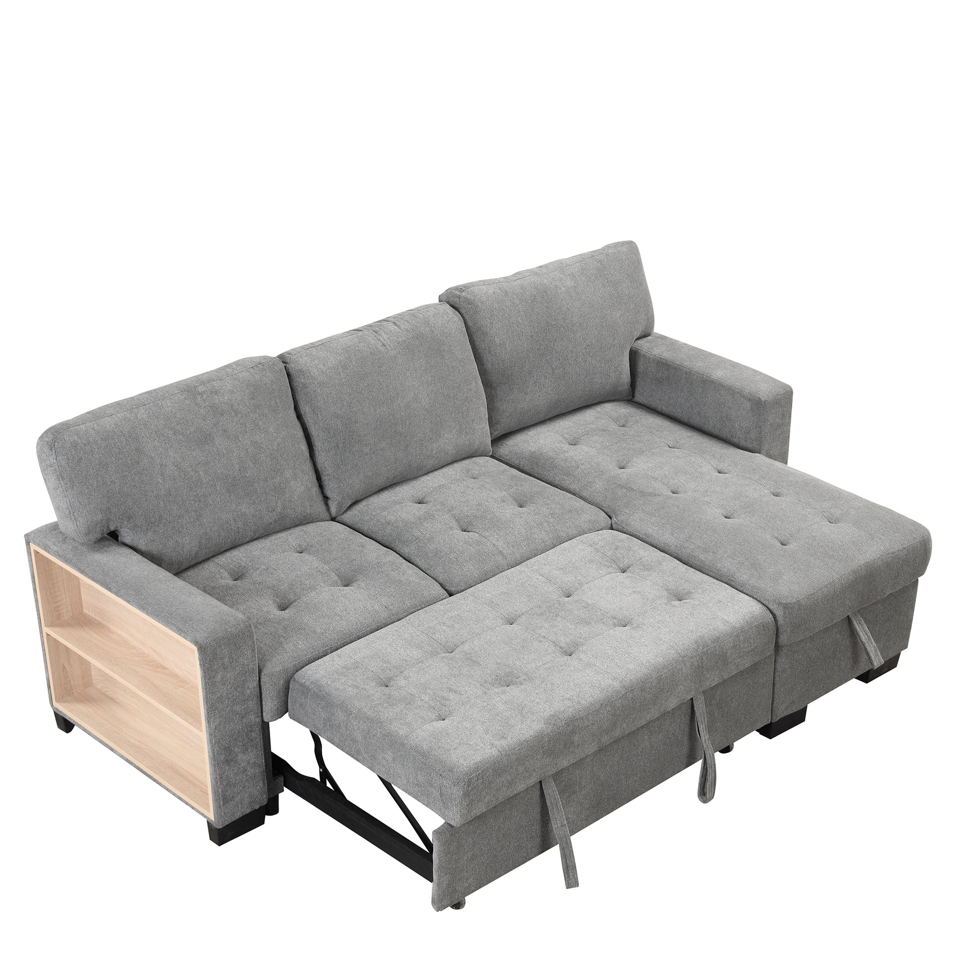 Stylish And Functional Light Chaise Lounge Sectional With Storage Rack Pull Out Bed Drop Down Table And Usb Charger Gray Gray Foam Spring