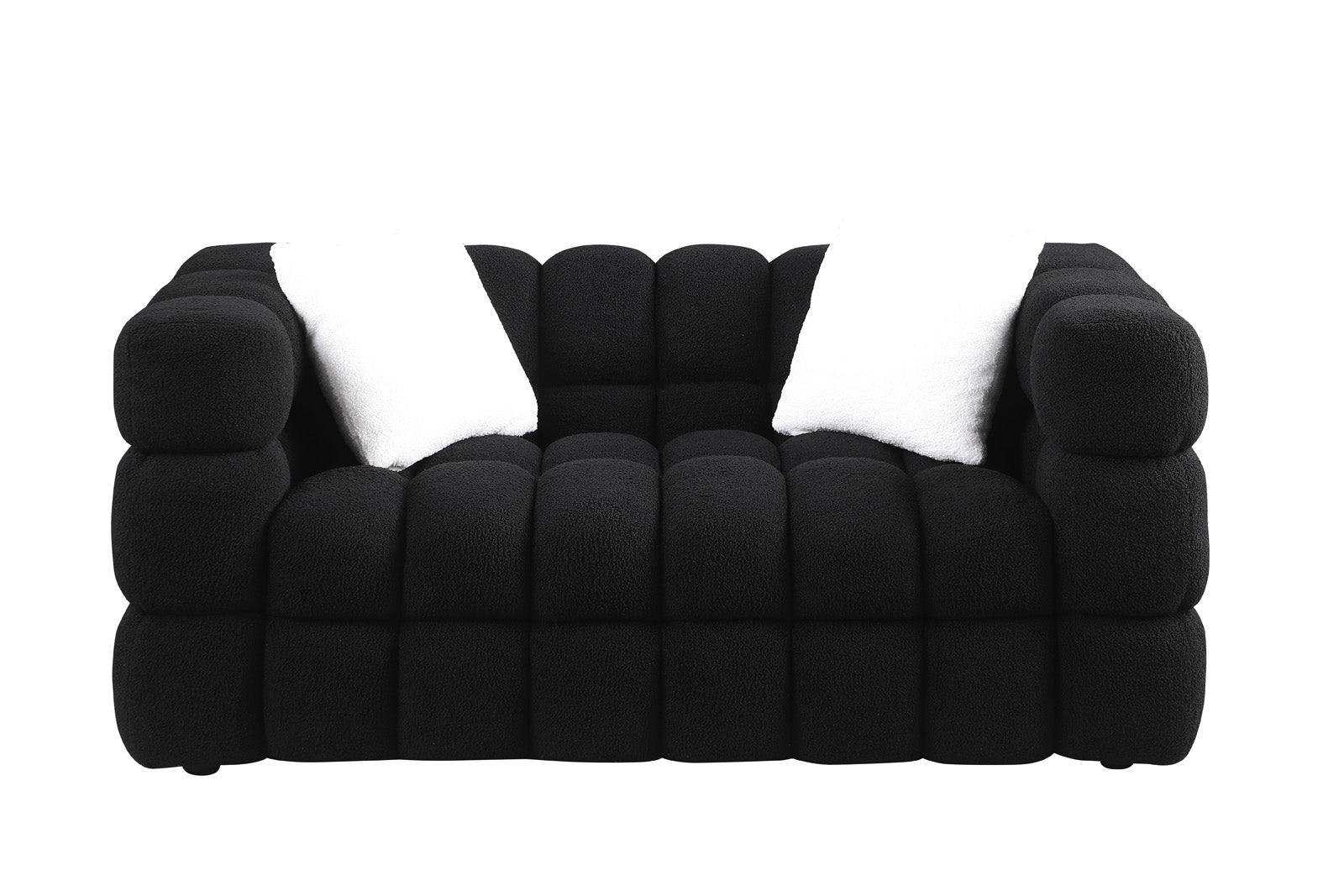 62.2Length ,35.83" Deepth ,Human Body Structure For Usa People, Marshmallow Sofa,Boucle Sofa ,Black Color,32Seater Black Light Brown Wood Primary Living Space Medium Soft Split Back Delicate Duty