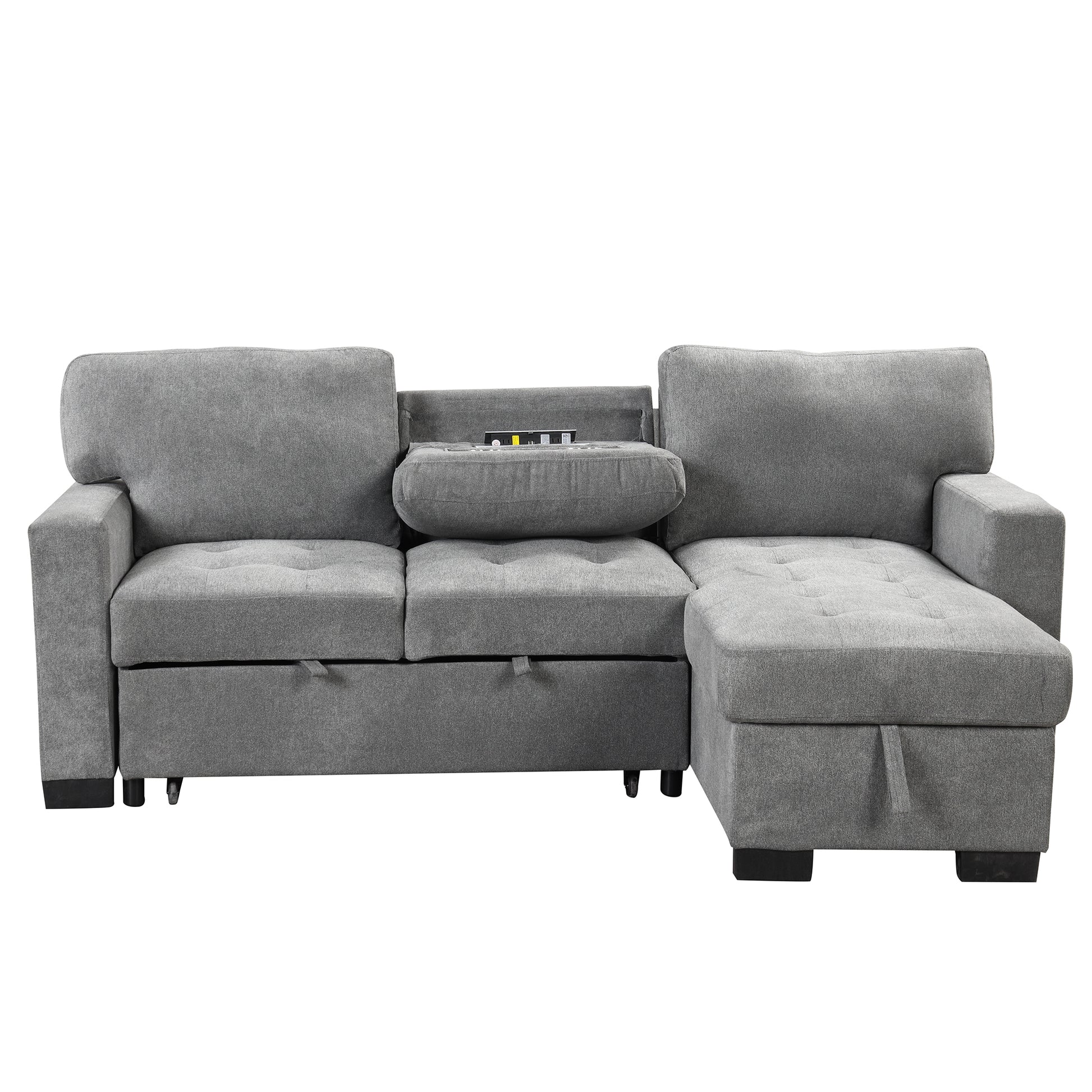 Stylish And Functional Light Chaise Lounge Sectional With Storage Rack Pull Out Bed Drop Down Table And Usb Charger Gray Gray Foam Spring