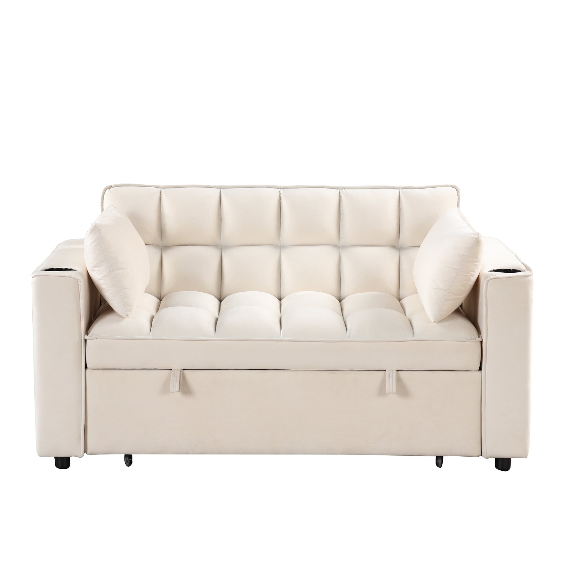 58" 4 1 Multi Functional Sofa Bed With Cup Holder And Usb Port For Living Room Or Apartments Milky White Milk White Foam 2 Seat