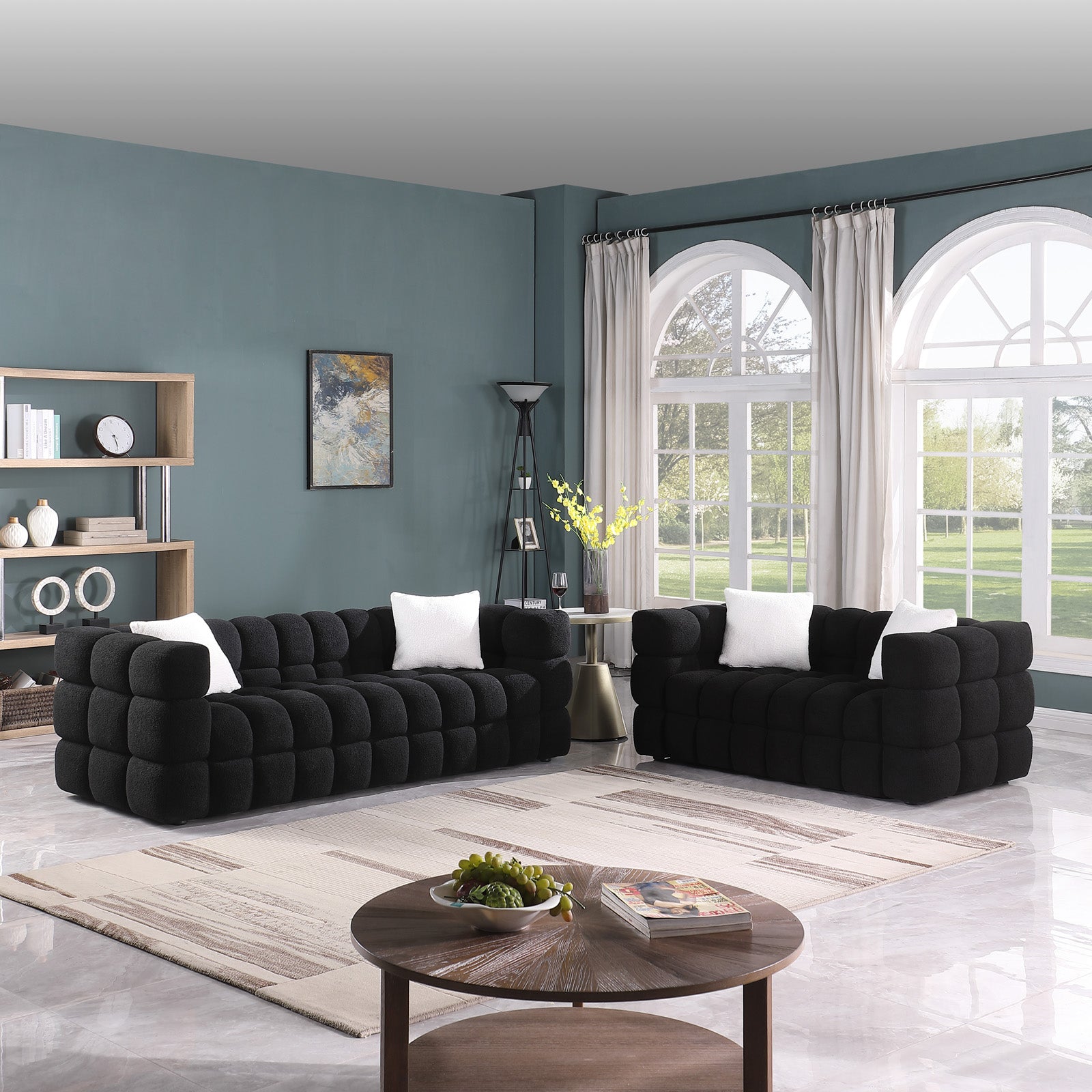 84.3 62.2 Length ,35.83" Deepth ,Human Body Structure For Usa People, Marshmallow Sofa,Boucle Sofa ,White Color,3 Seater. Sofa And Seater Black Light Brown Wood Primary Living Space Medium Soft Split Back Eucalyptus Square Arms Boucle 5 Seat