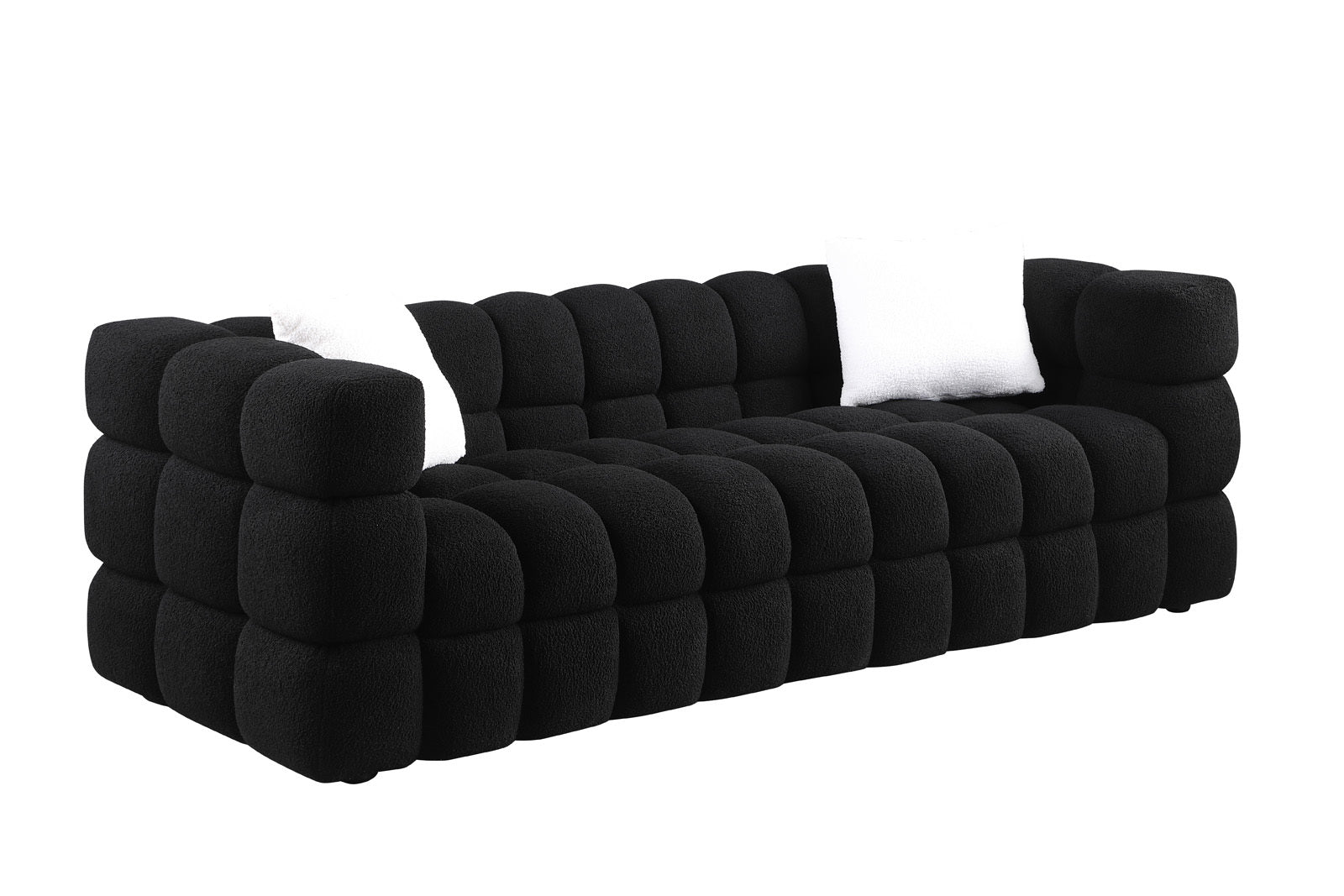 84.3 Length ,35.83" Deepth ,Human Body Structure For Usa People, Marshmallow Sofa,Boucle Sofa ,White Color,3 Seater Black Light Brown Wood Primary Living Space Medium Soft Split Back Eucalyptus Square Arms Boucle 3 Seat