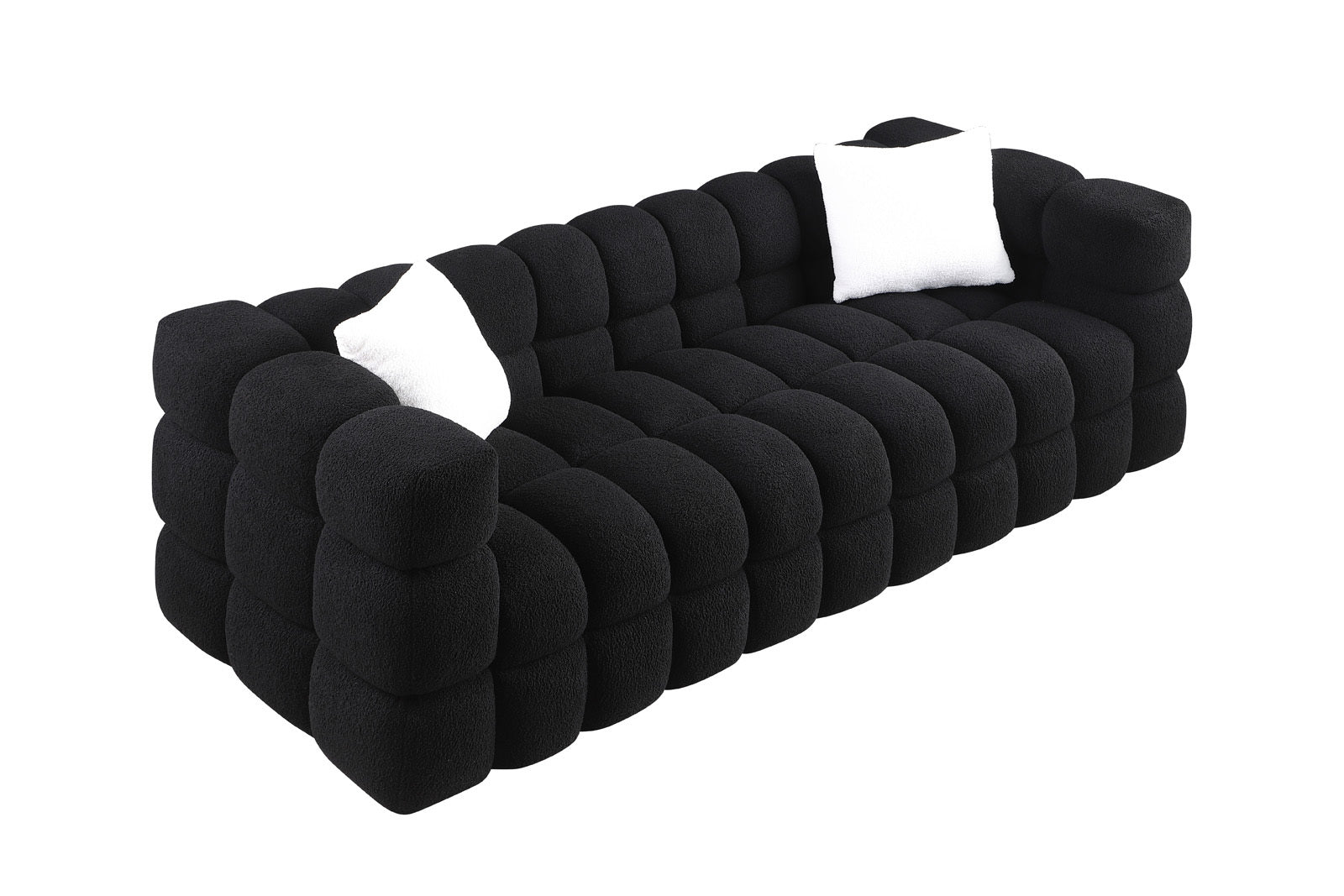 84.3 Length ,35.83" Deepth ,Human Body Structure For Usa People, Marshmallow Sofa,Boucle Sofa ,White Color,3 Seater Black Light Brown Wood Primary Living Space Medium Soft Split Back Eucalyptus Square Arms Boucle 3 Seat