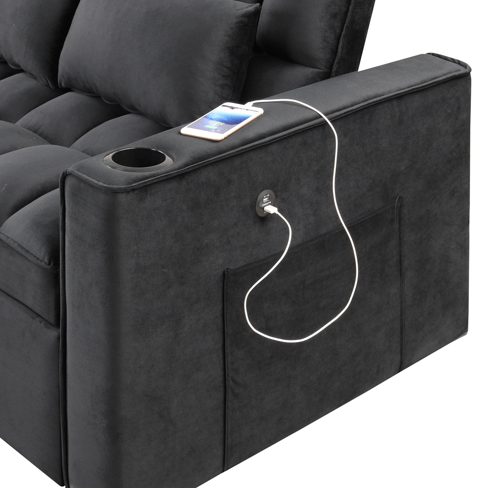 58" 4 1 Multi Functional Sofa Bed With Cup Holder And Usb Port For Living Room Or Apartments Black Black Foam 2 Seat