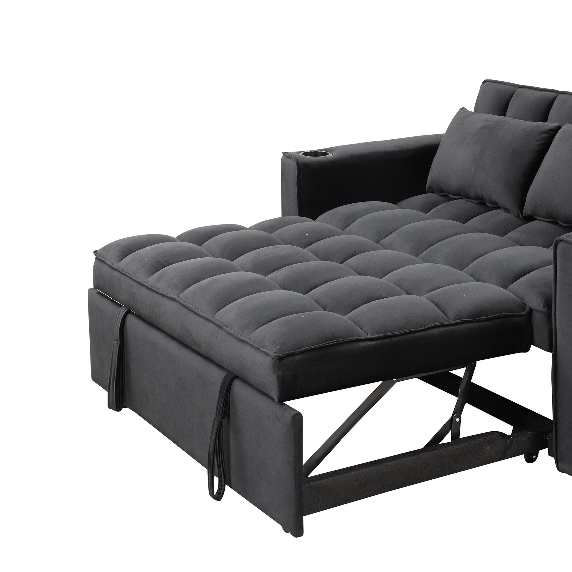 58" 4 1 Multi Functional Sofa Bed With Cup Holder And Usb Port For Living Room Or Apartments Black Black Foam 2 Seat